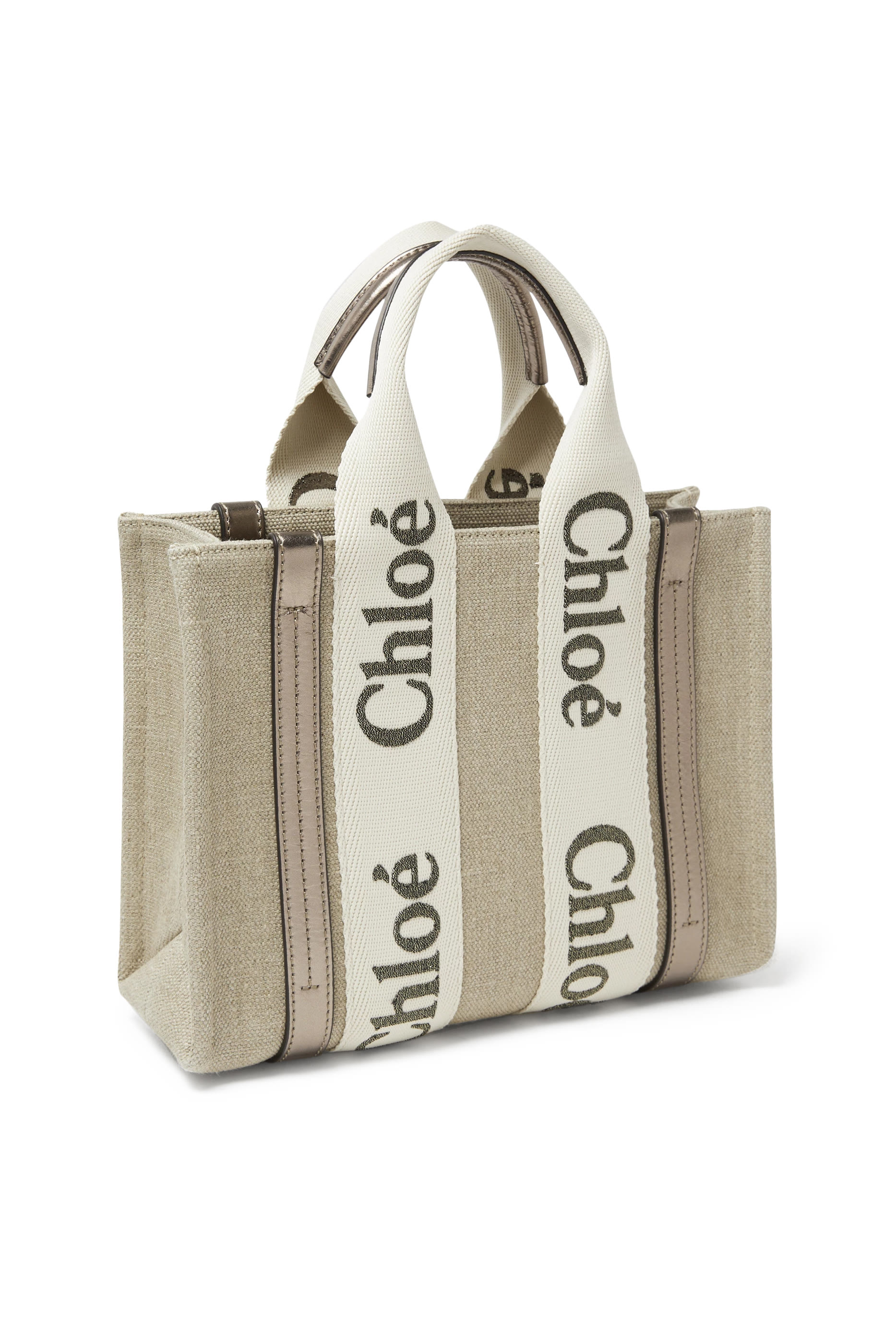 Small Woody Tote Bag in Linen and Leather