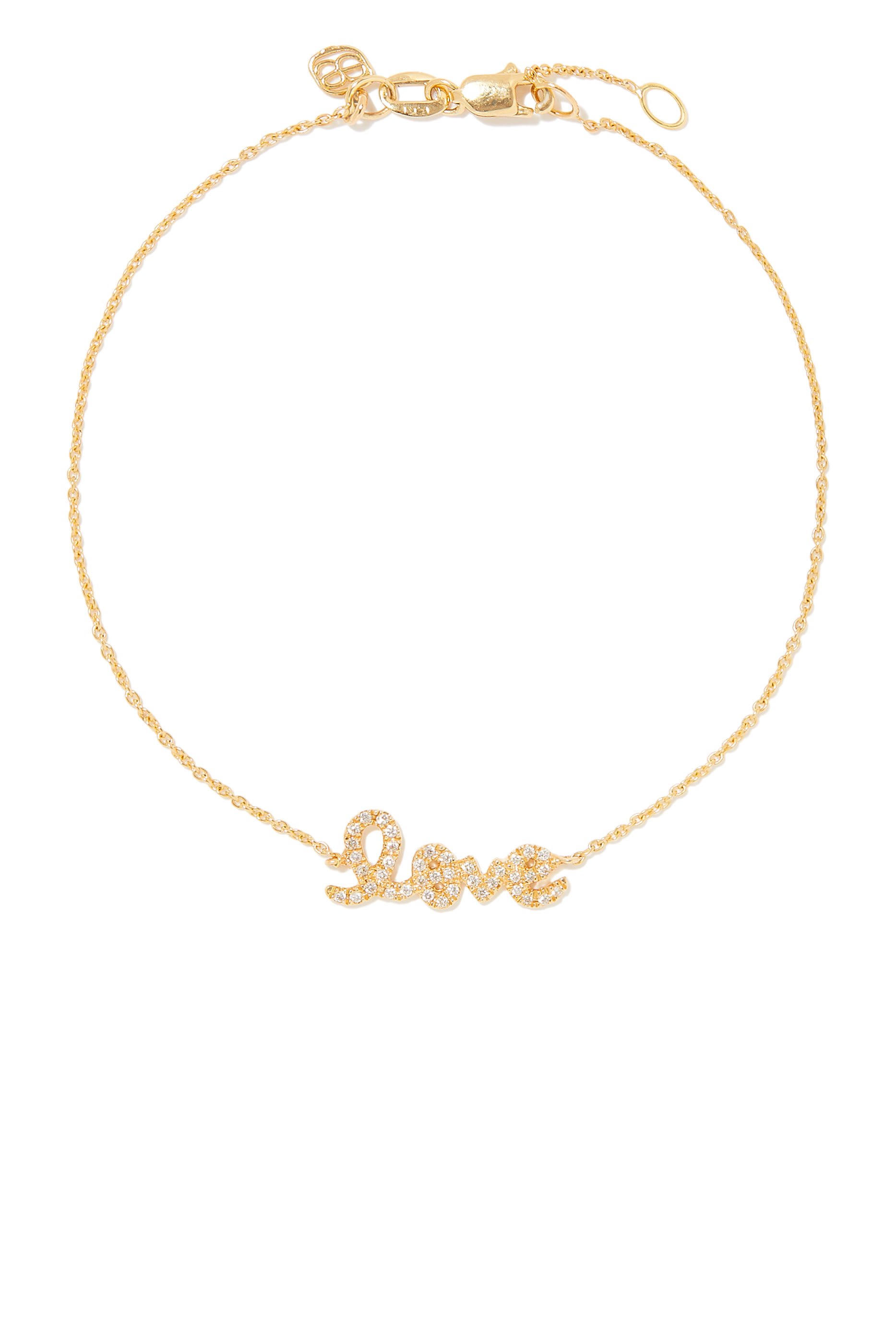 Love Script Bracelet, 14k Yellow Gold & Diamonds