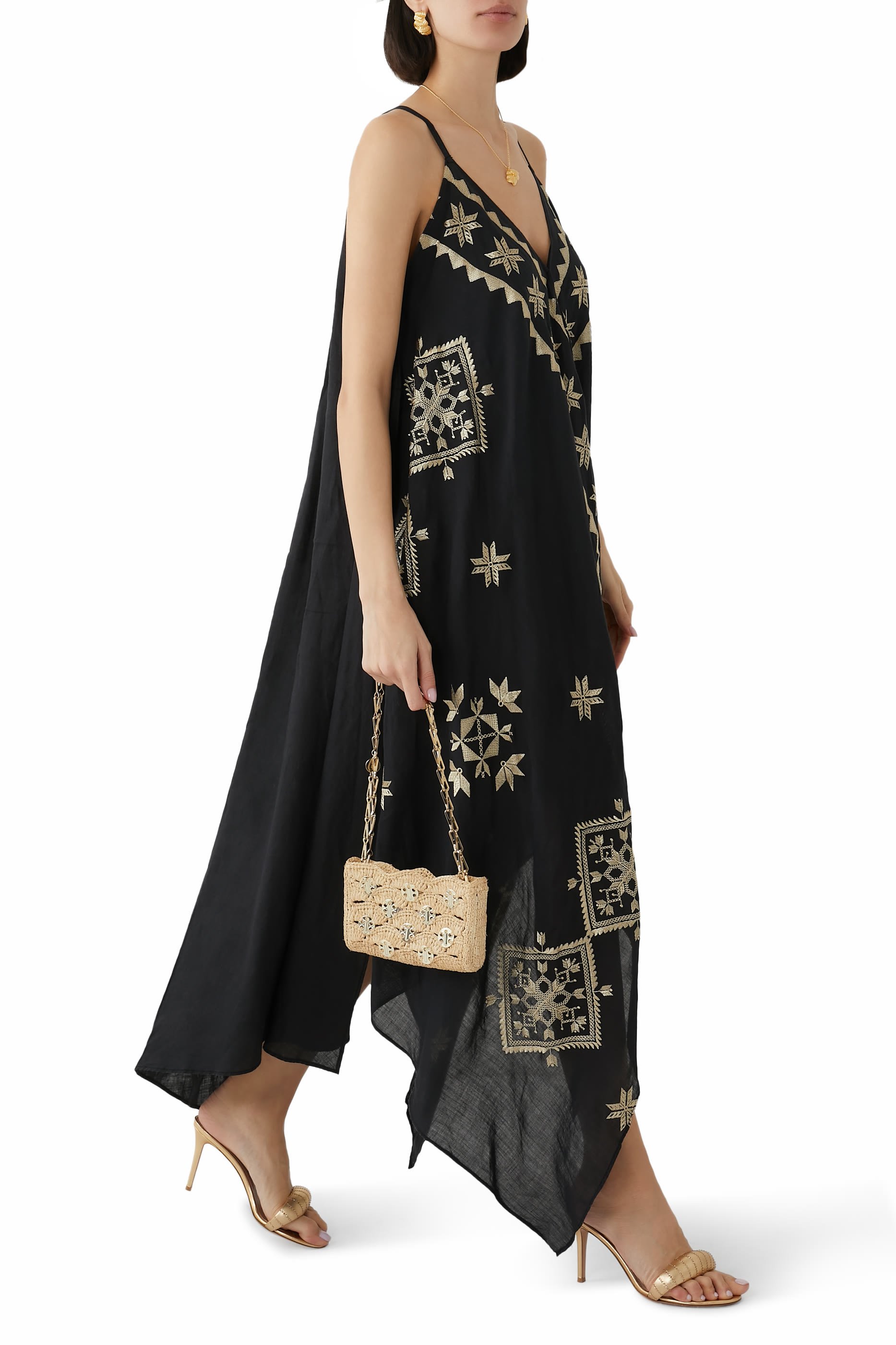 V-Neck Embroidered Midi Dress