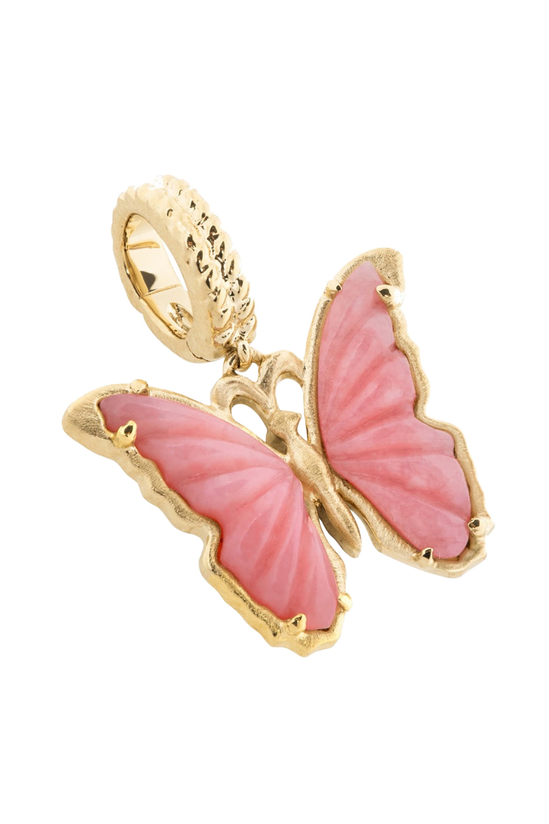 Spread Your Wings Charm, 18K Yellow Gold & Pink Opal
