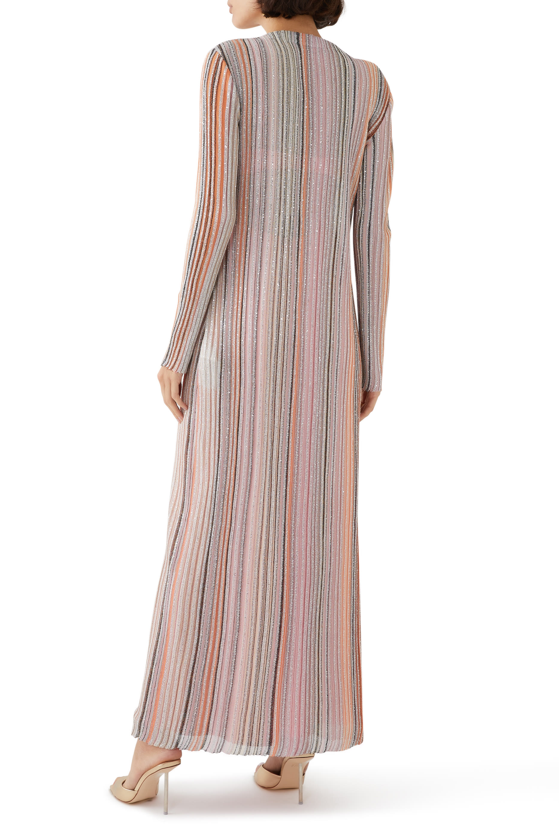 Partialized Sequinned Knit Buttoned Maxi Cardigan 