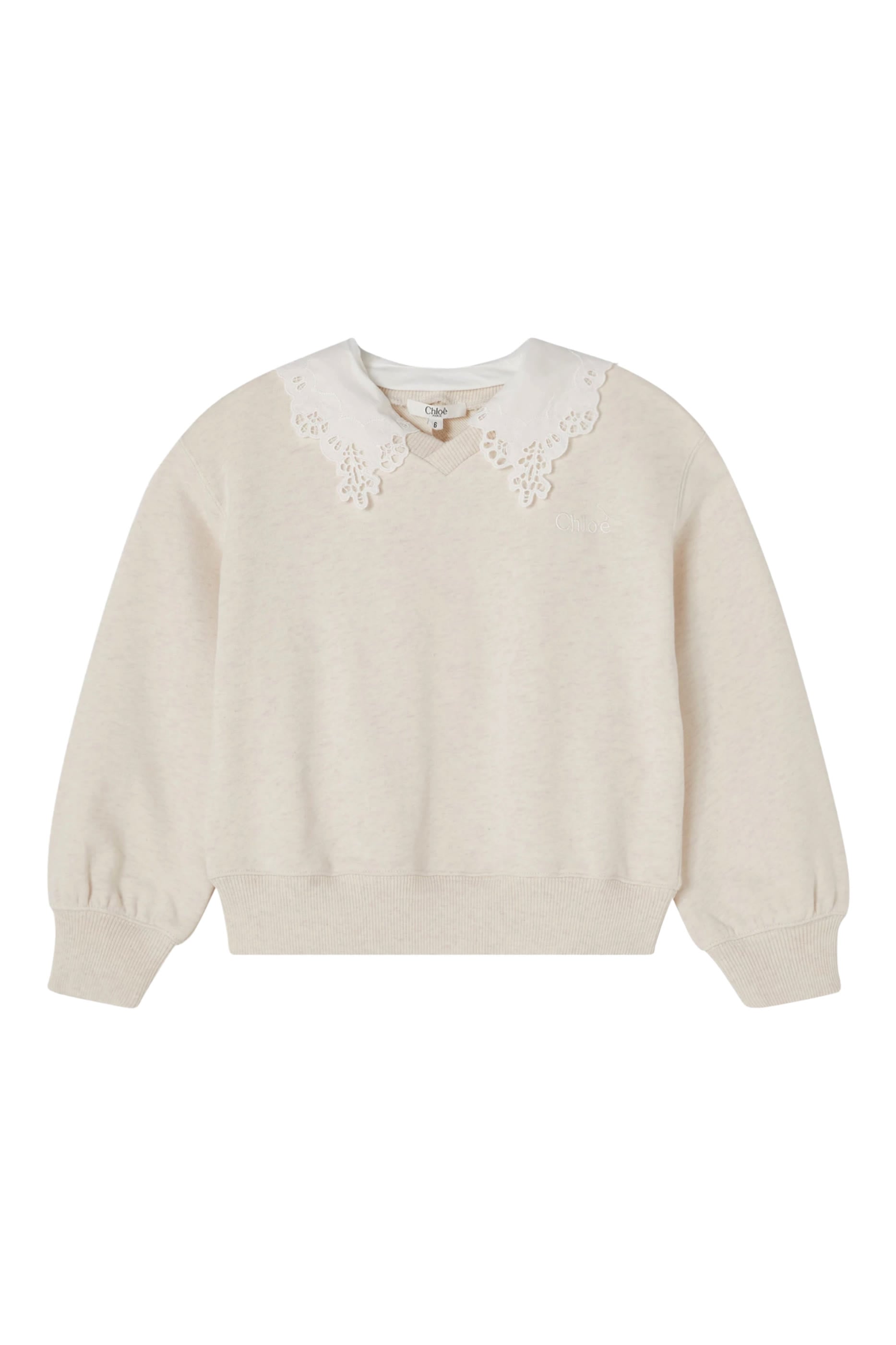 Chloe Kids Logo Broderie-Anglaise Collar Sweatshirt