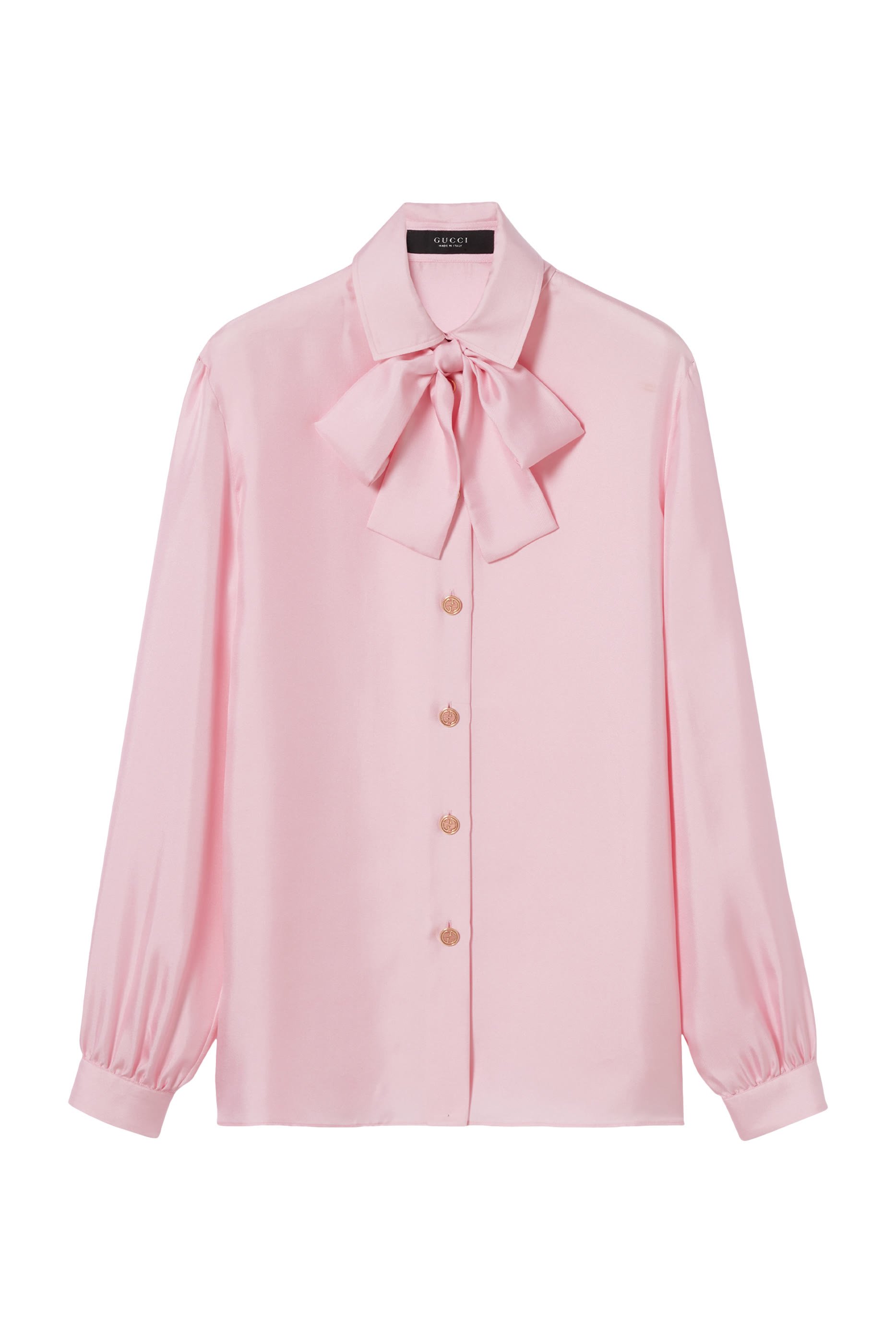 Self-Tie Bow Silk Twill Shirt