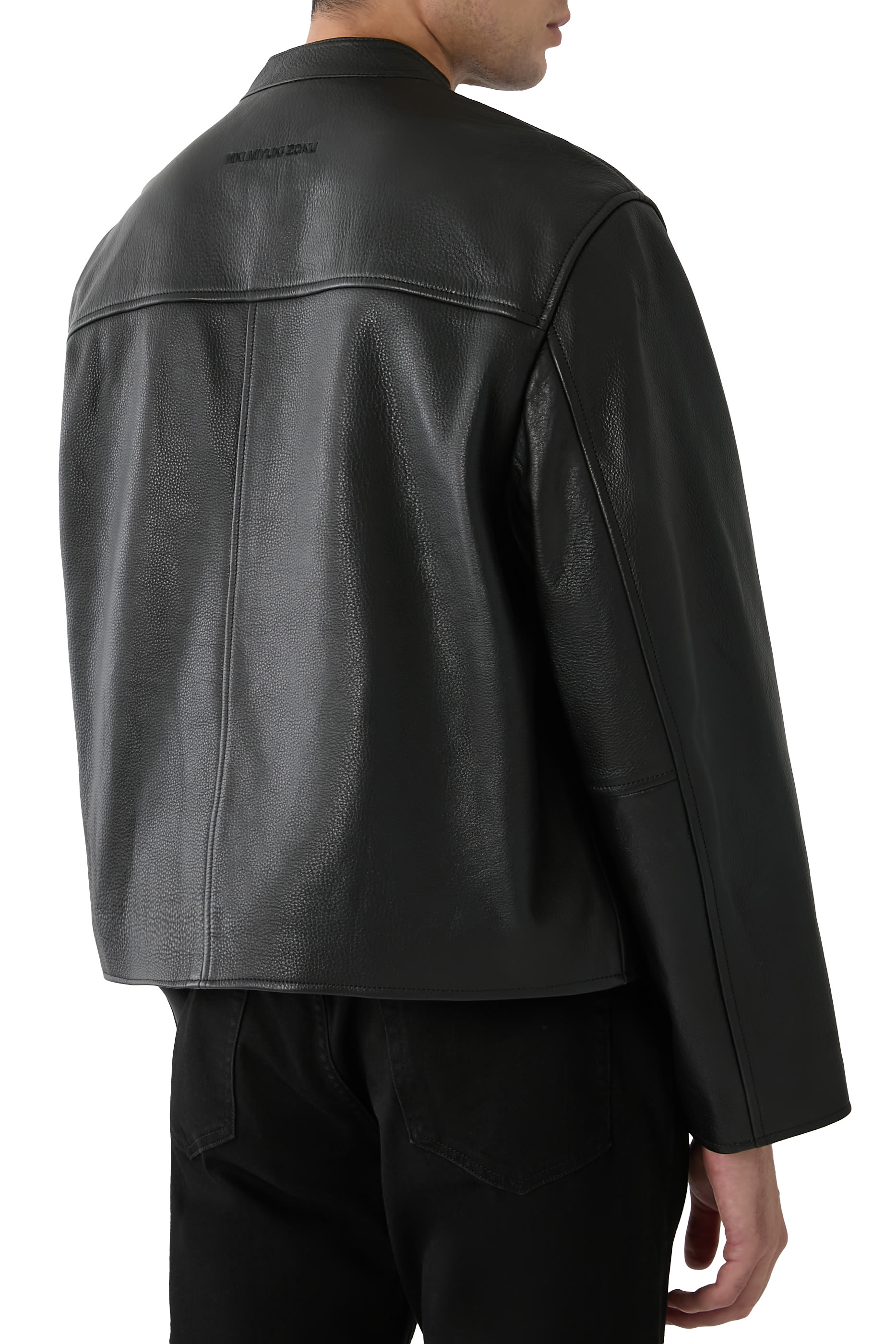 Cropped Leather Racer Jacket