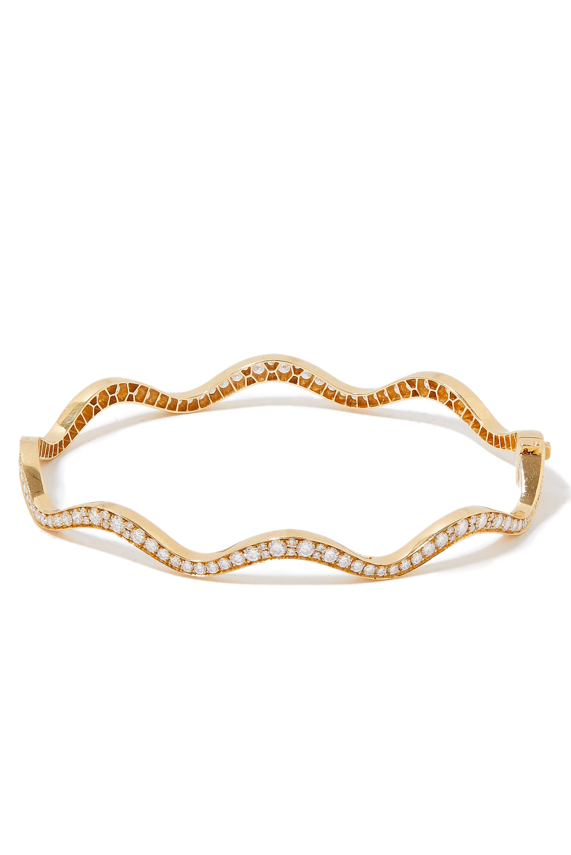 Wave Bangle, 18k Yellow Gold & Diamonds
