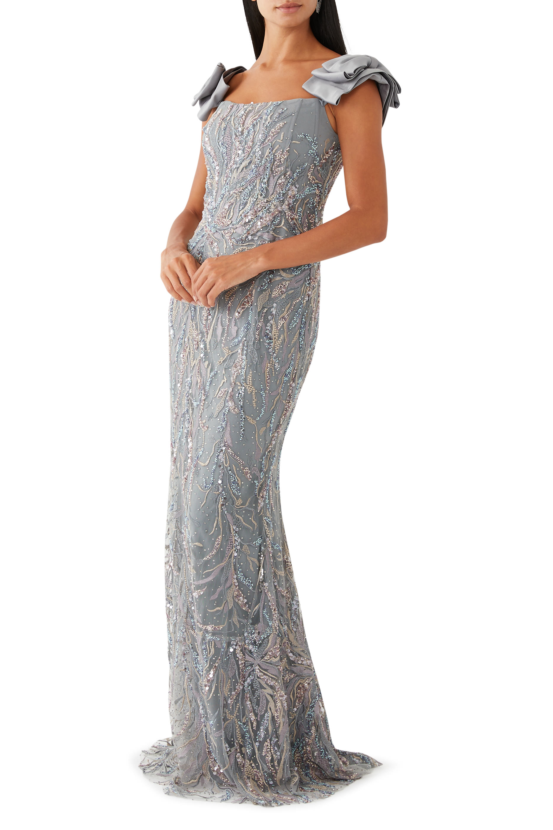 Bead-Embellished Bow Gown