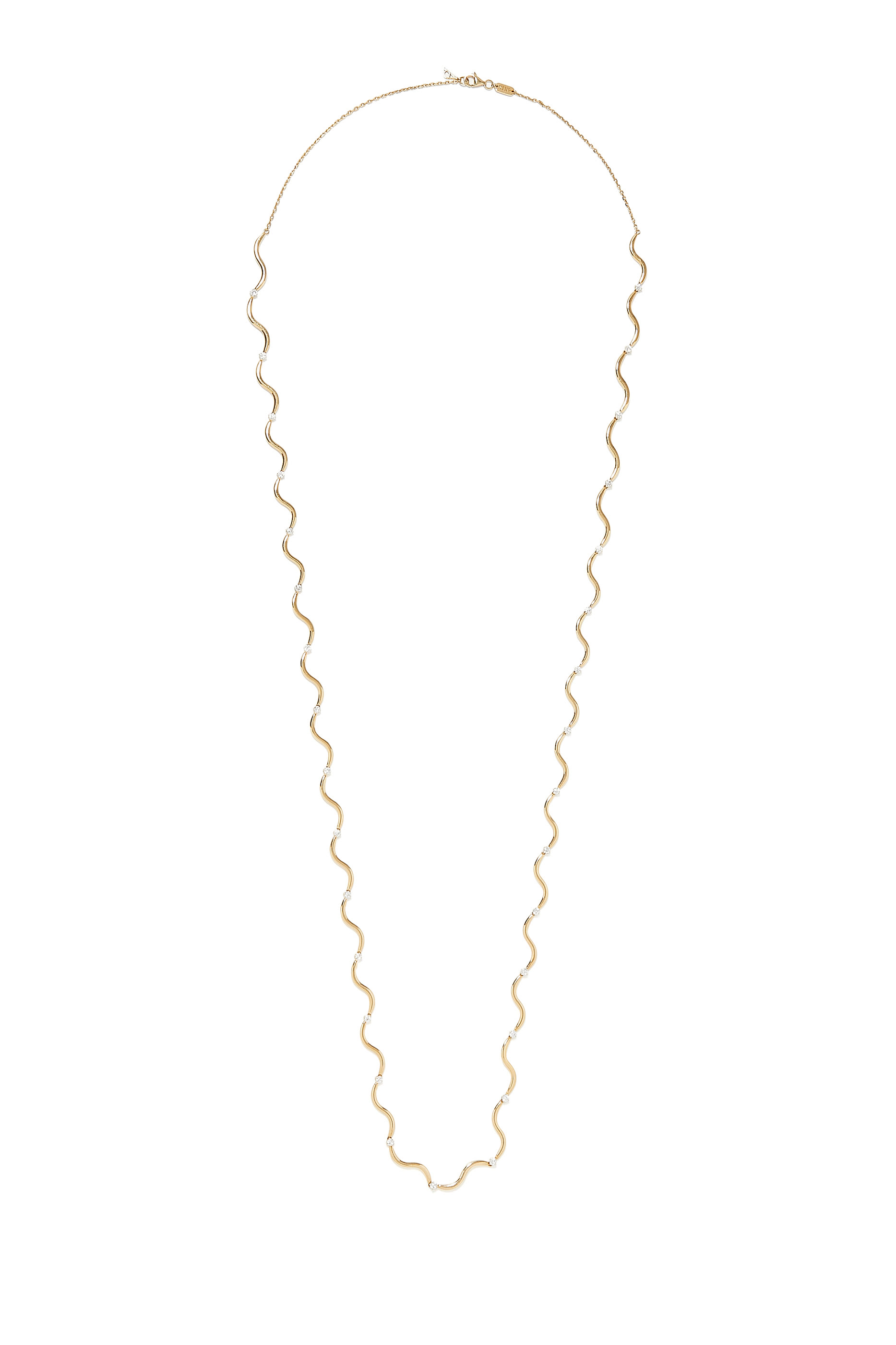 Wave Long Necklace, 18k Yellow Gold with Diamonds