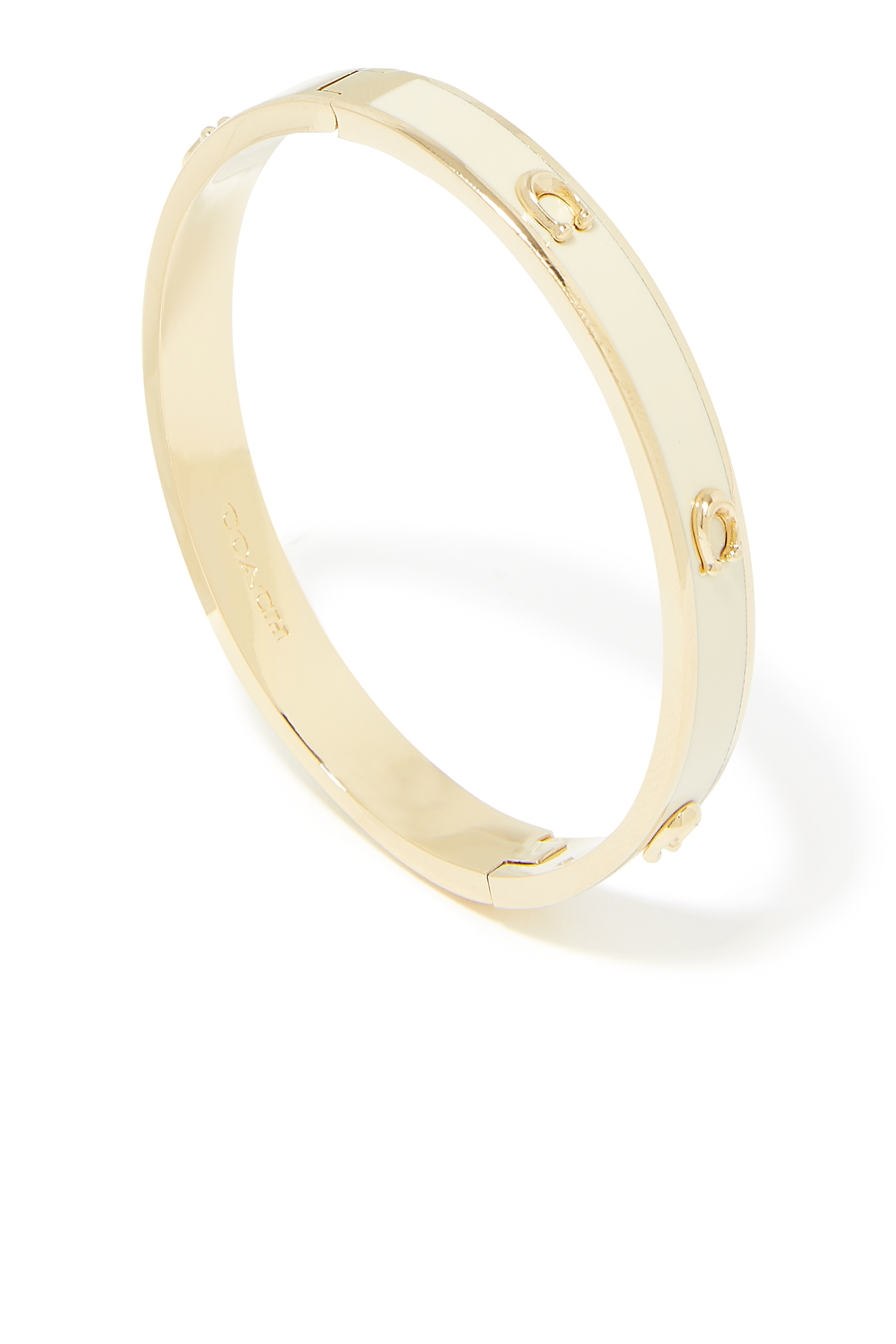 Pegged Signature C Enamel Hinged Bangle Bracelet