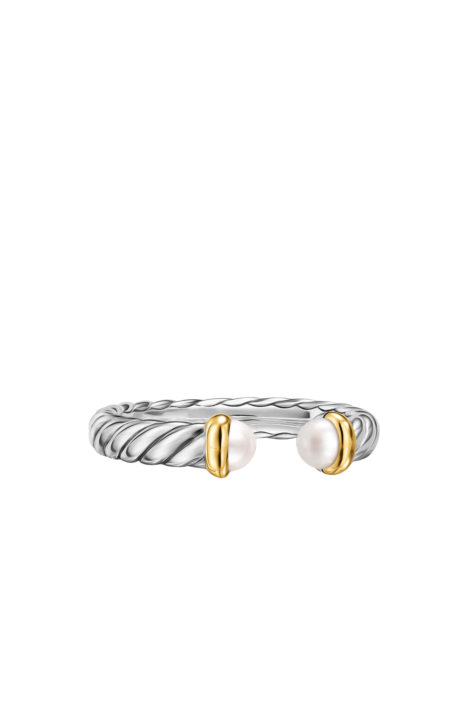 Petite Cable Open Ring, Sterling Silver with 14K Yellow Gold & Pearls