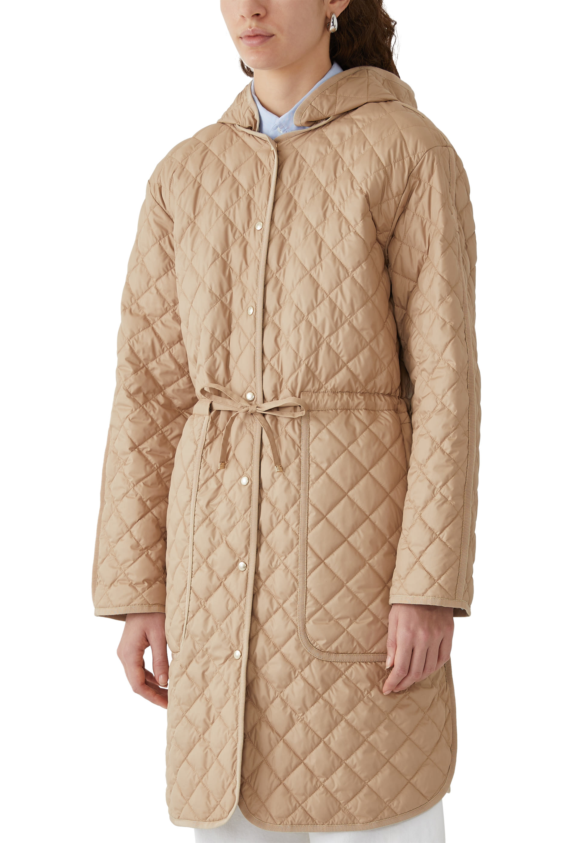 Etelan Hooded Diamond-Quilted Long Down Jacket