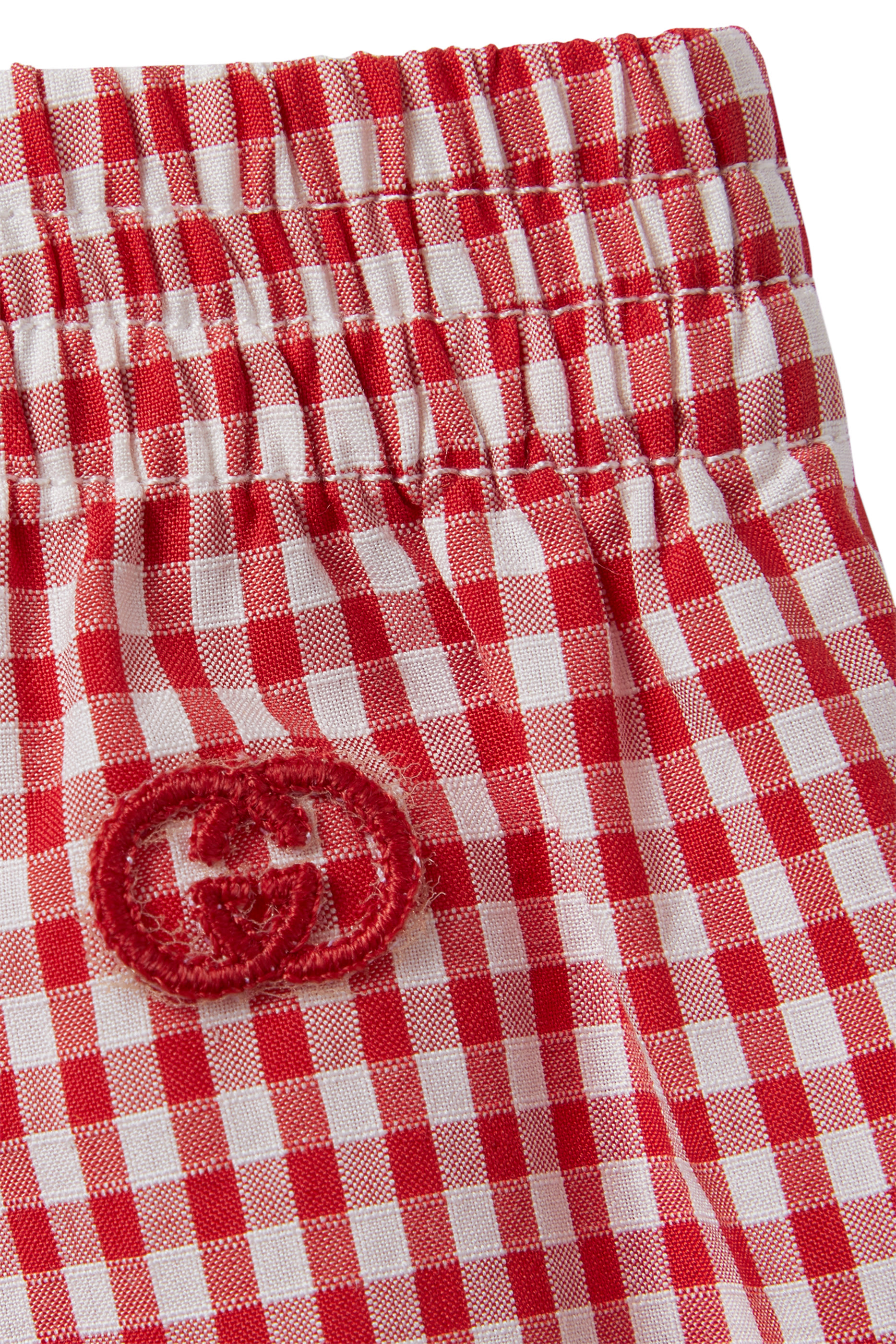 Kids Interlocking G Embroidery Gingham Shorts