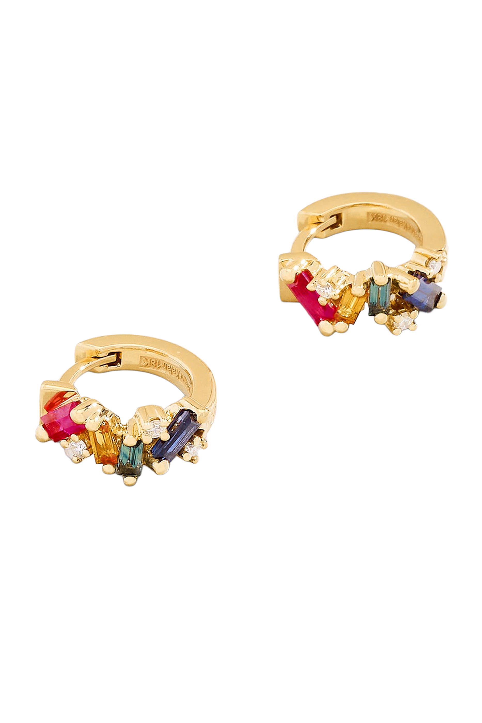 Frenzy Huggie Earrings, 18k Yellow Gold & Rainbow Sapphire, Diamonds