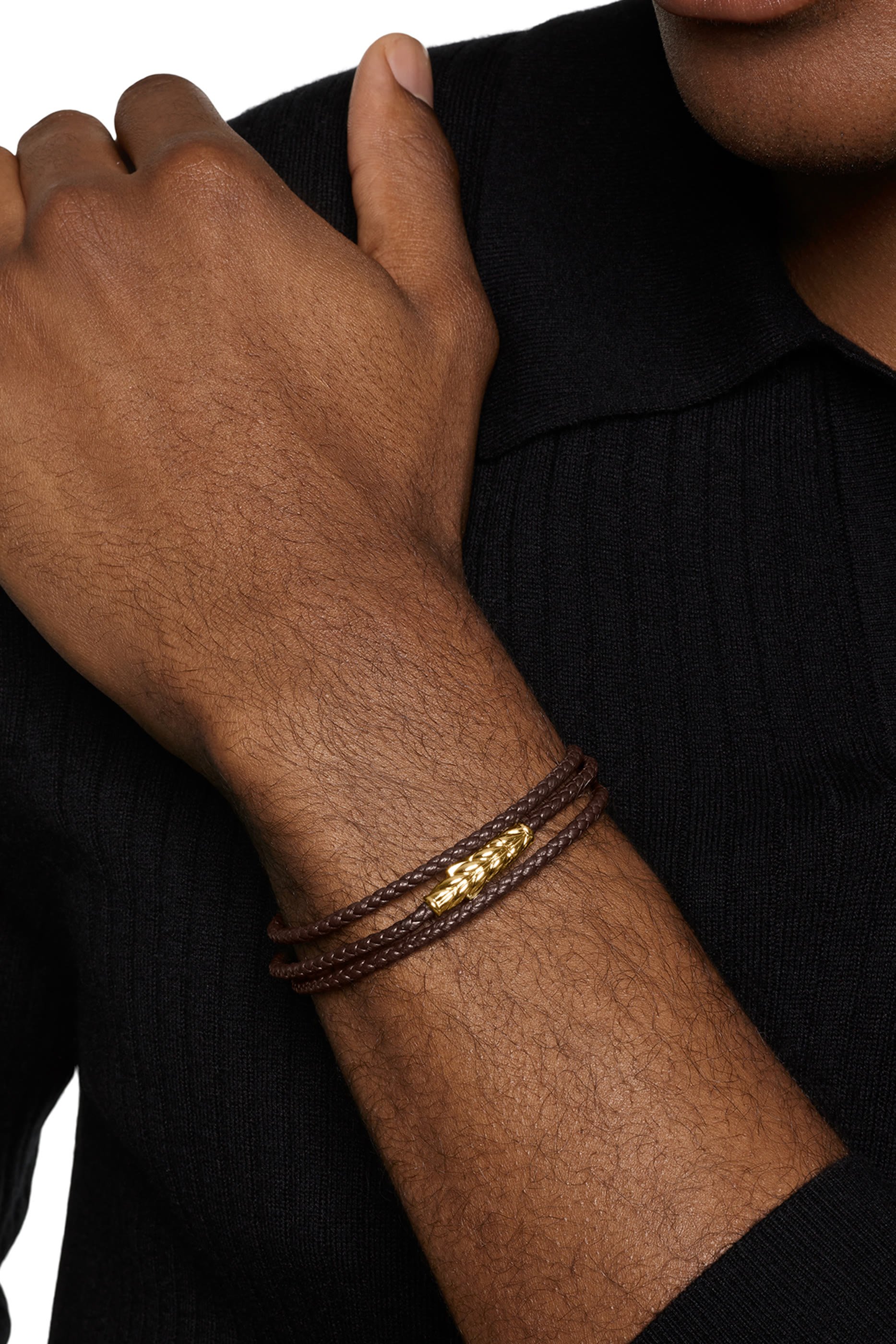 Chevron Triple Wrap Bracelet, 18K Yellow Gold & Leather