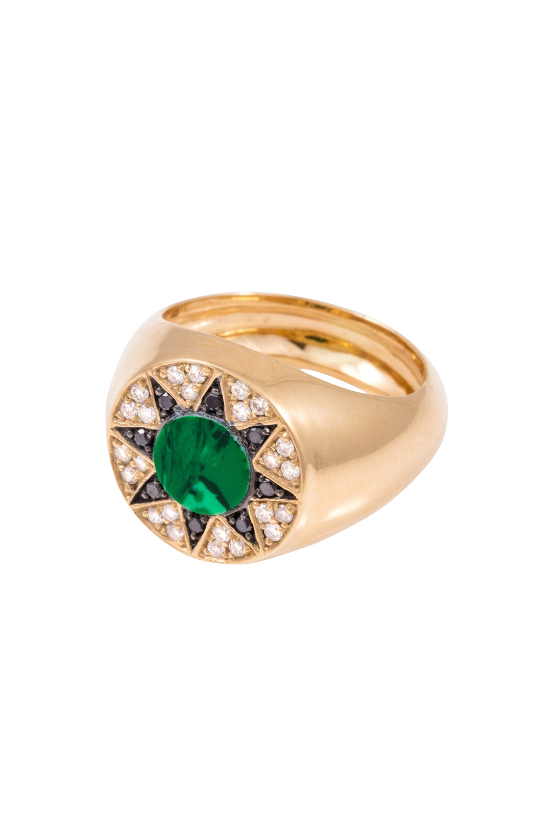 Ibiza Golden Pinky Ring, 18k Yellow Gold with Diamonds &  Malachite
