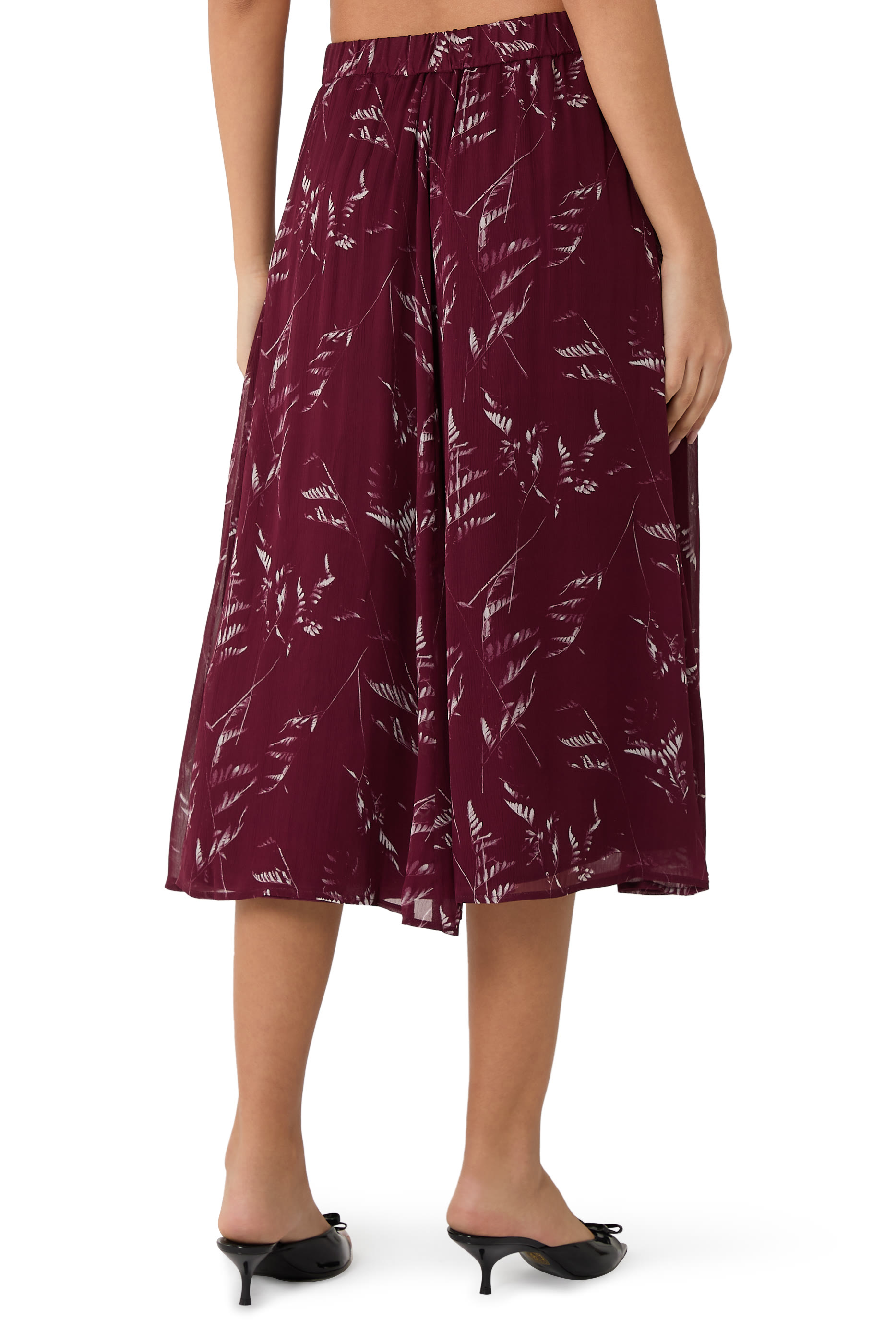 Foliage Print Chiffon Midi Skirt 