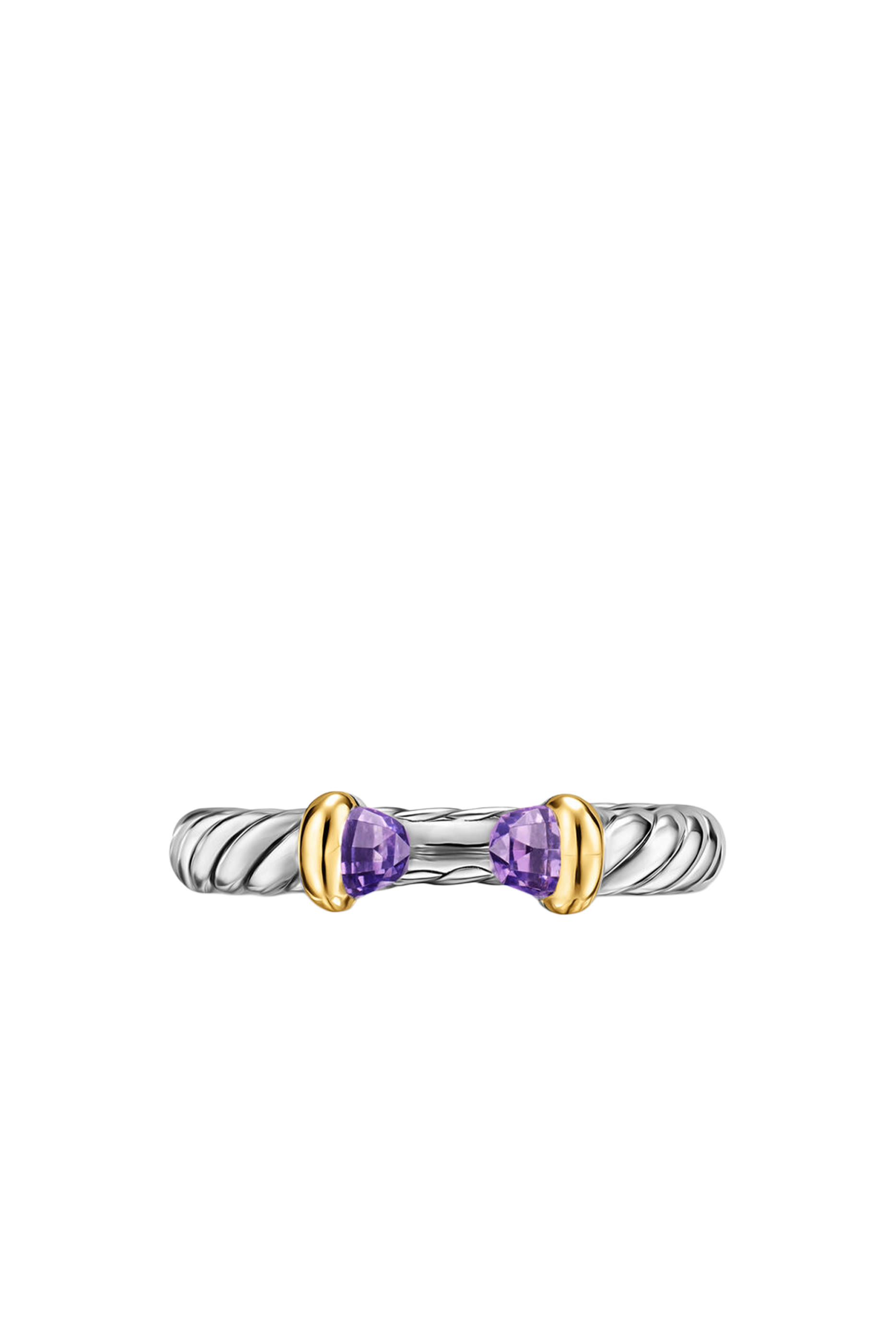 Petite Cable Open Ring, Sterling Silver, 14k Yellow Gold & Amethyst