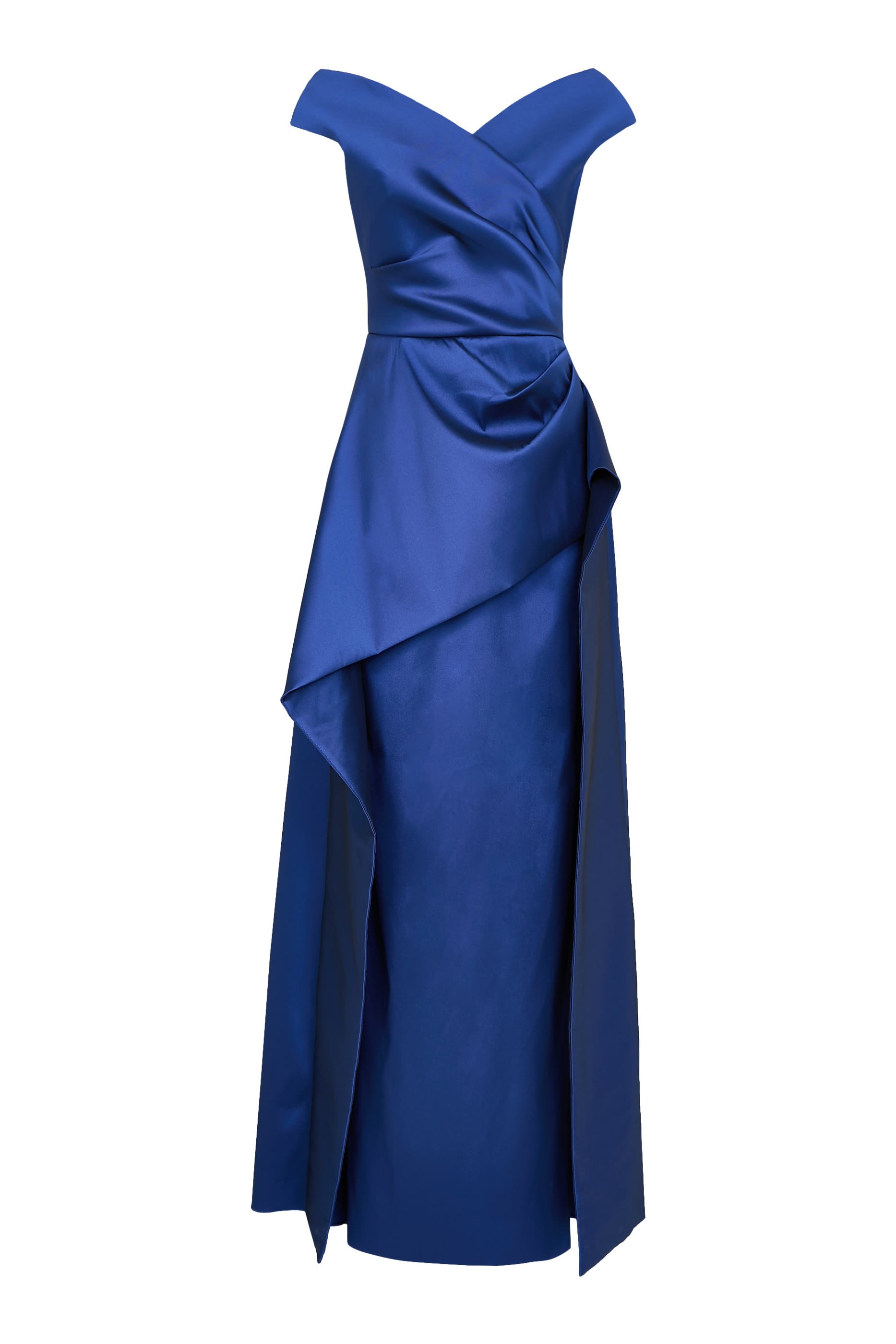 Off-The-Shoulder Mikado Satin Peplum Gown