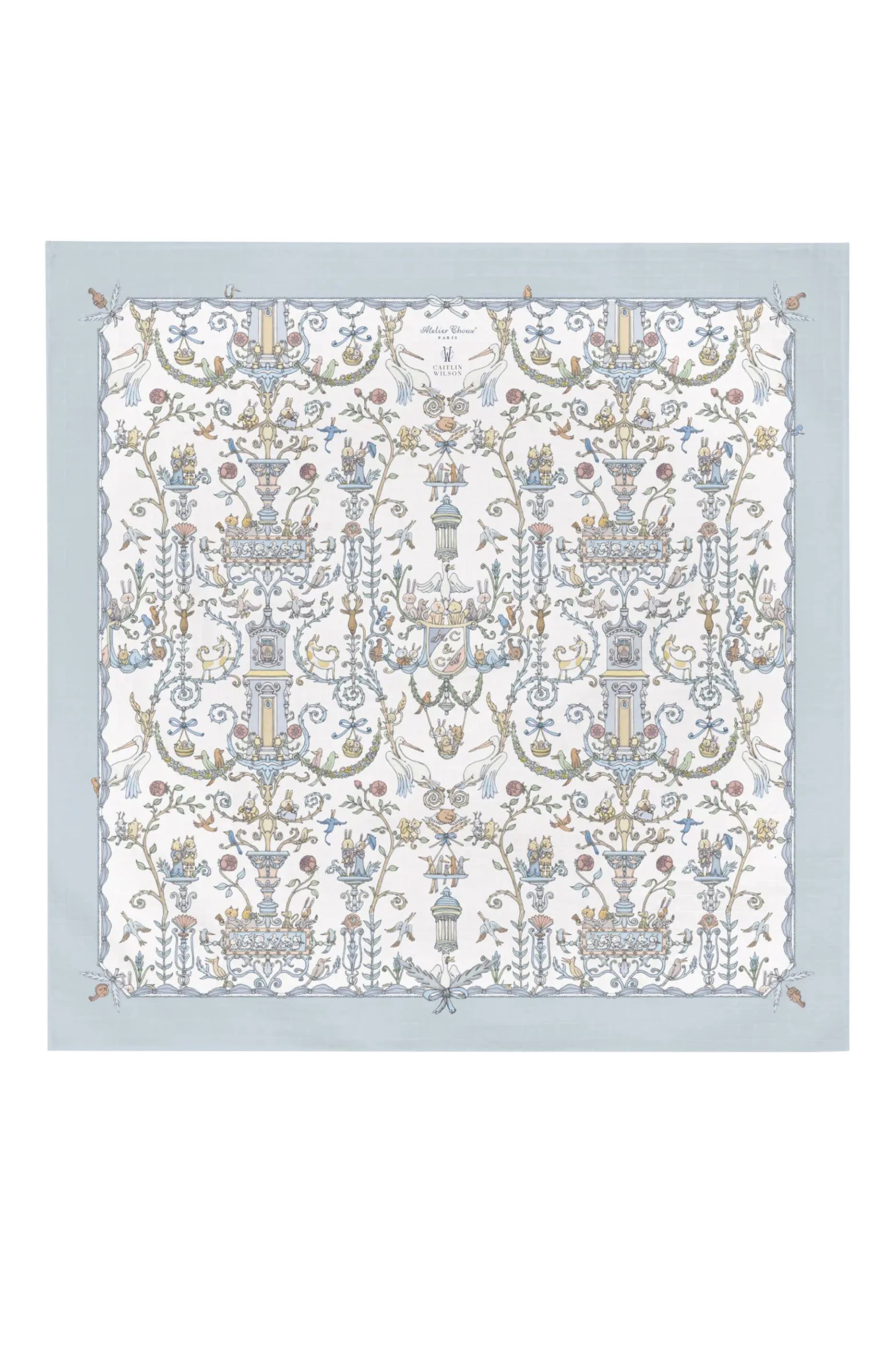 Carr&eacute; & Satin Bib Set in Toile de Jouy Blue