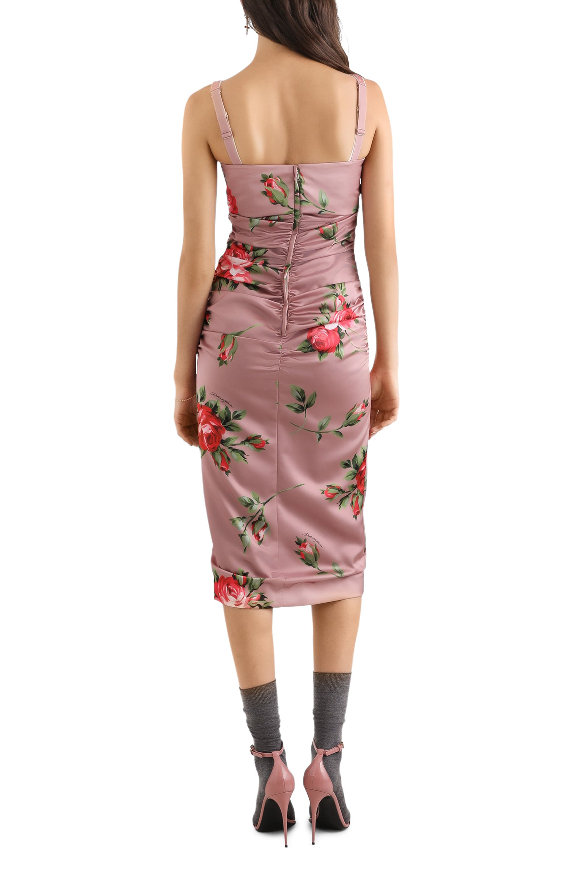 Rose Bouquet-Print Satin Dress