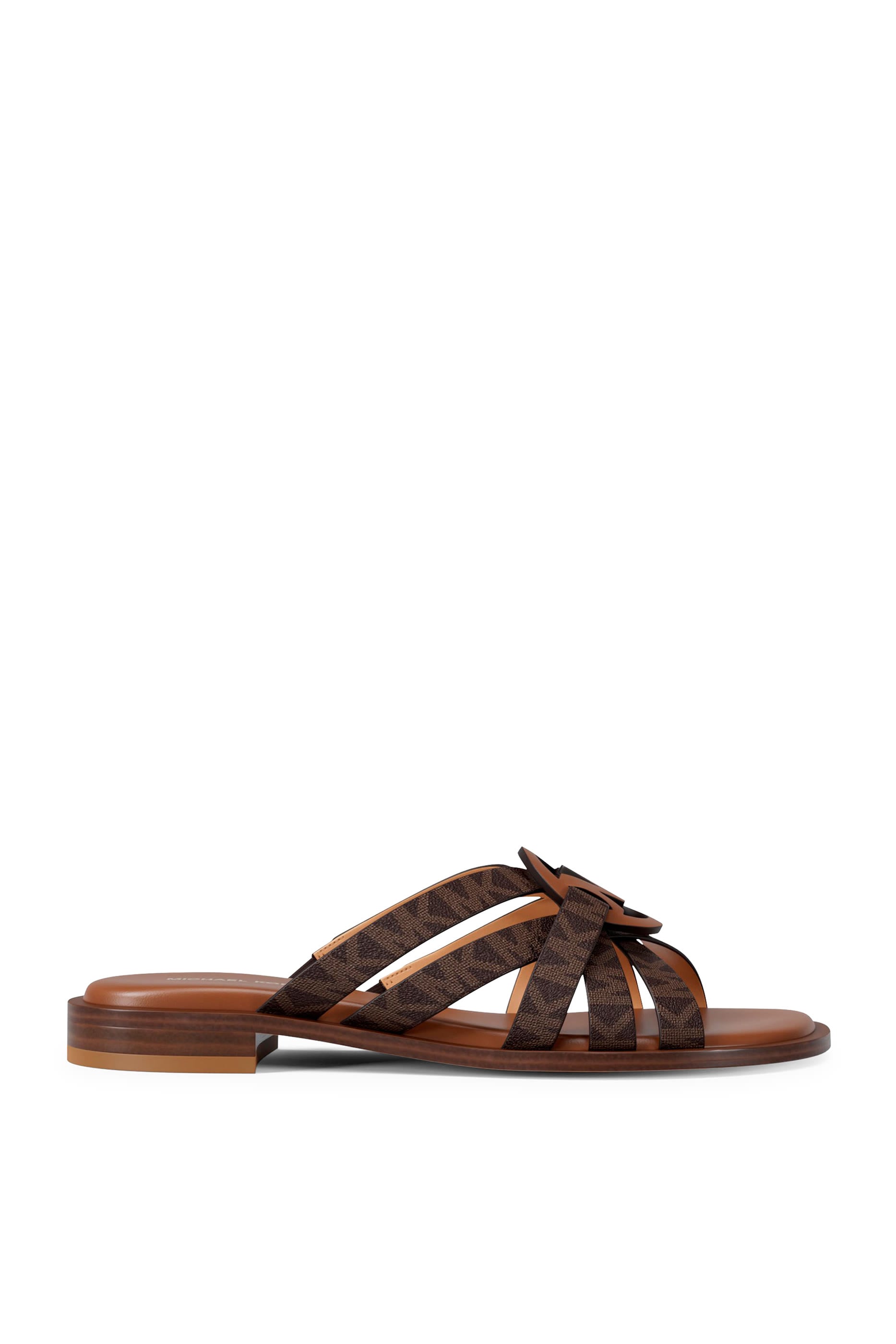 Erika Signature Logo and Leather Slide Sandals