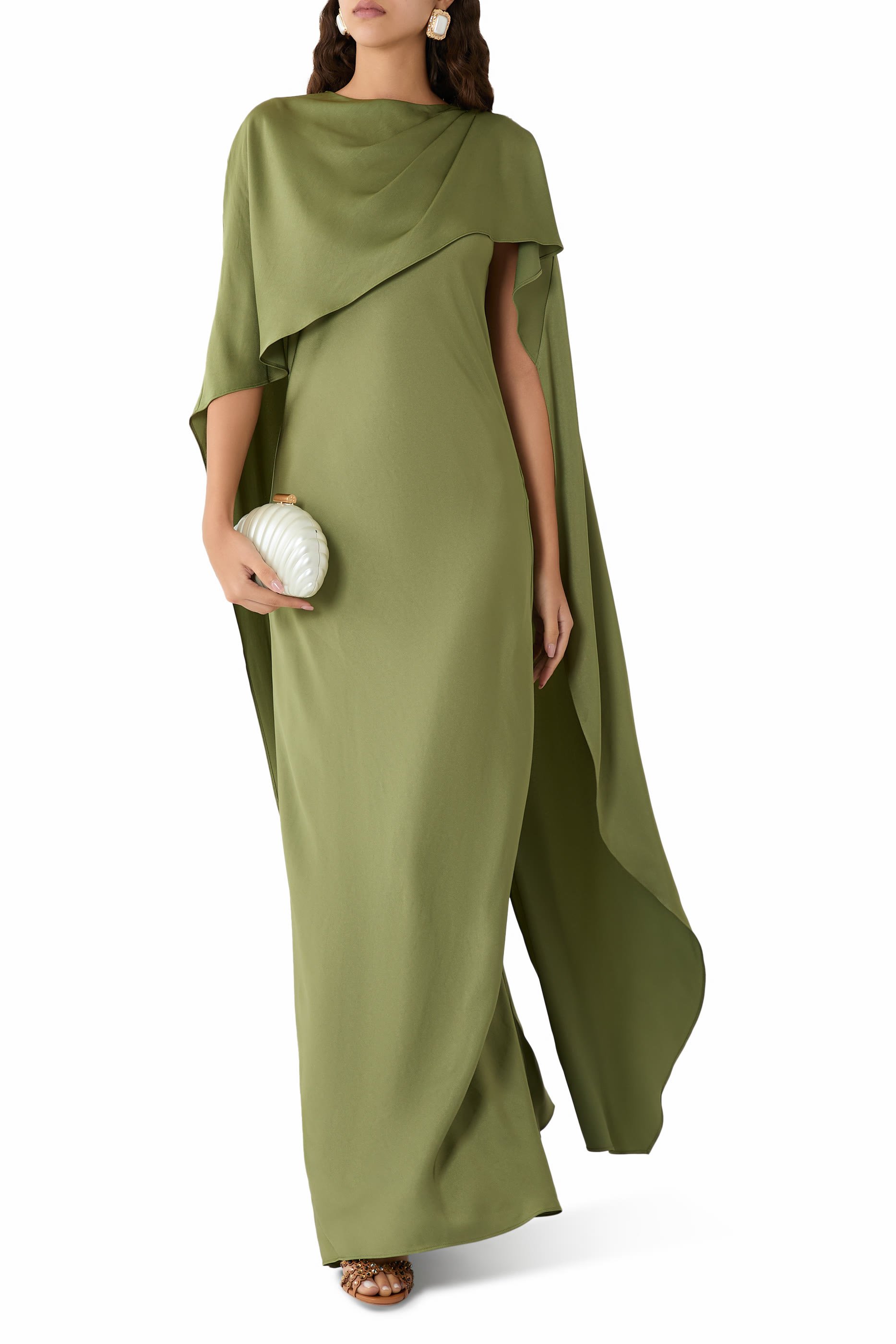 Izel Satin Cape Gown