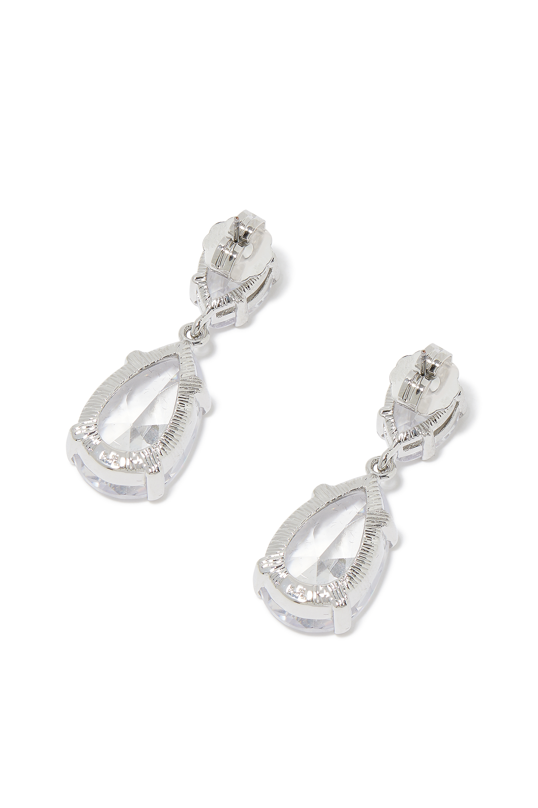 Double Pear CZ Statement Drop Earrings, Rhodium-Plated Brass & Cubic Zirconia