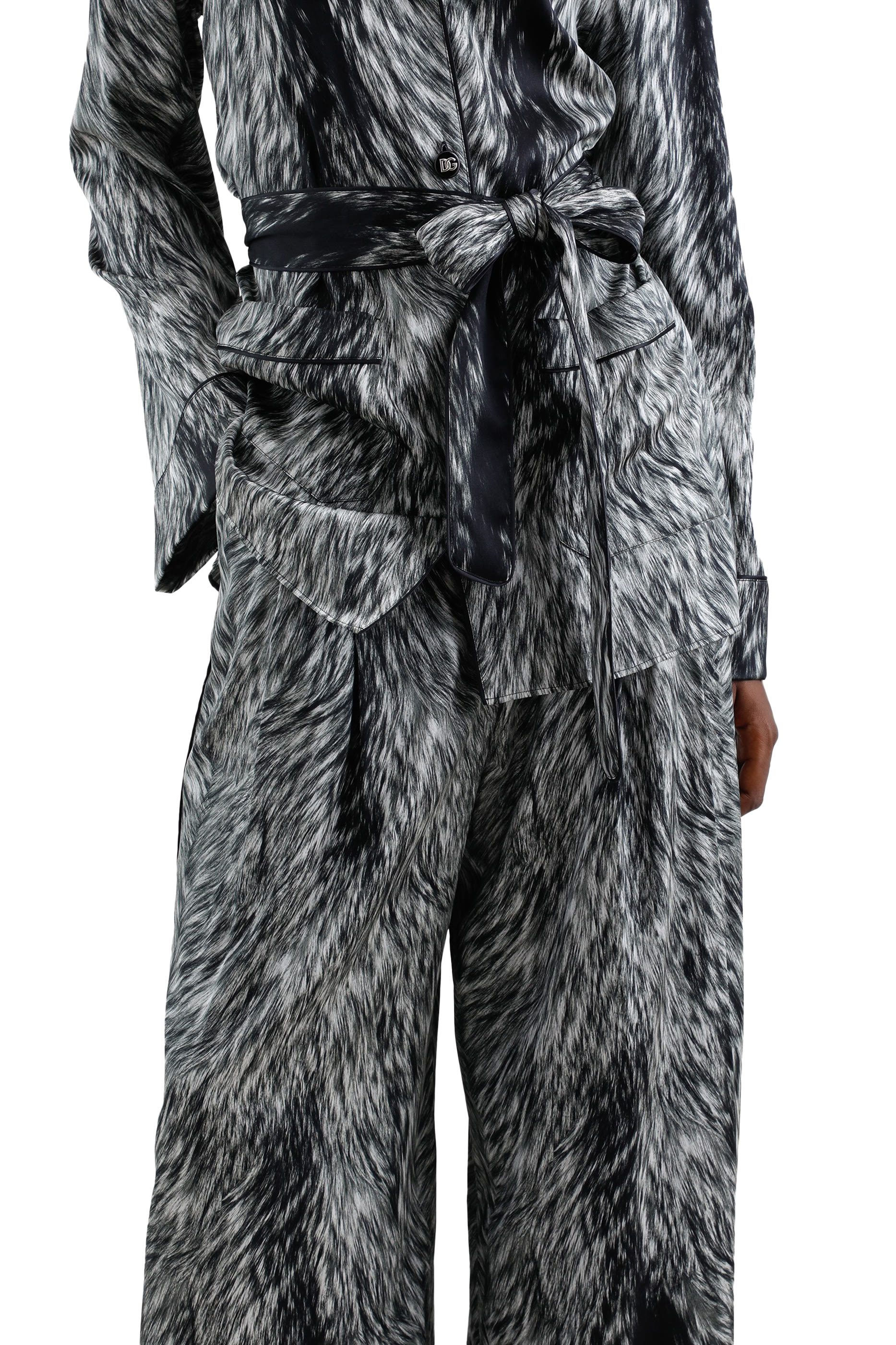 Fur Print Silk Satin Pajama Pants