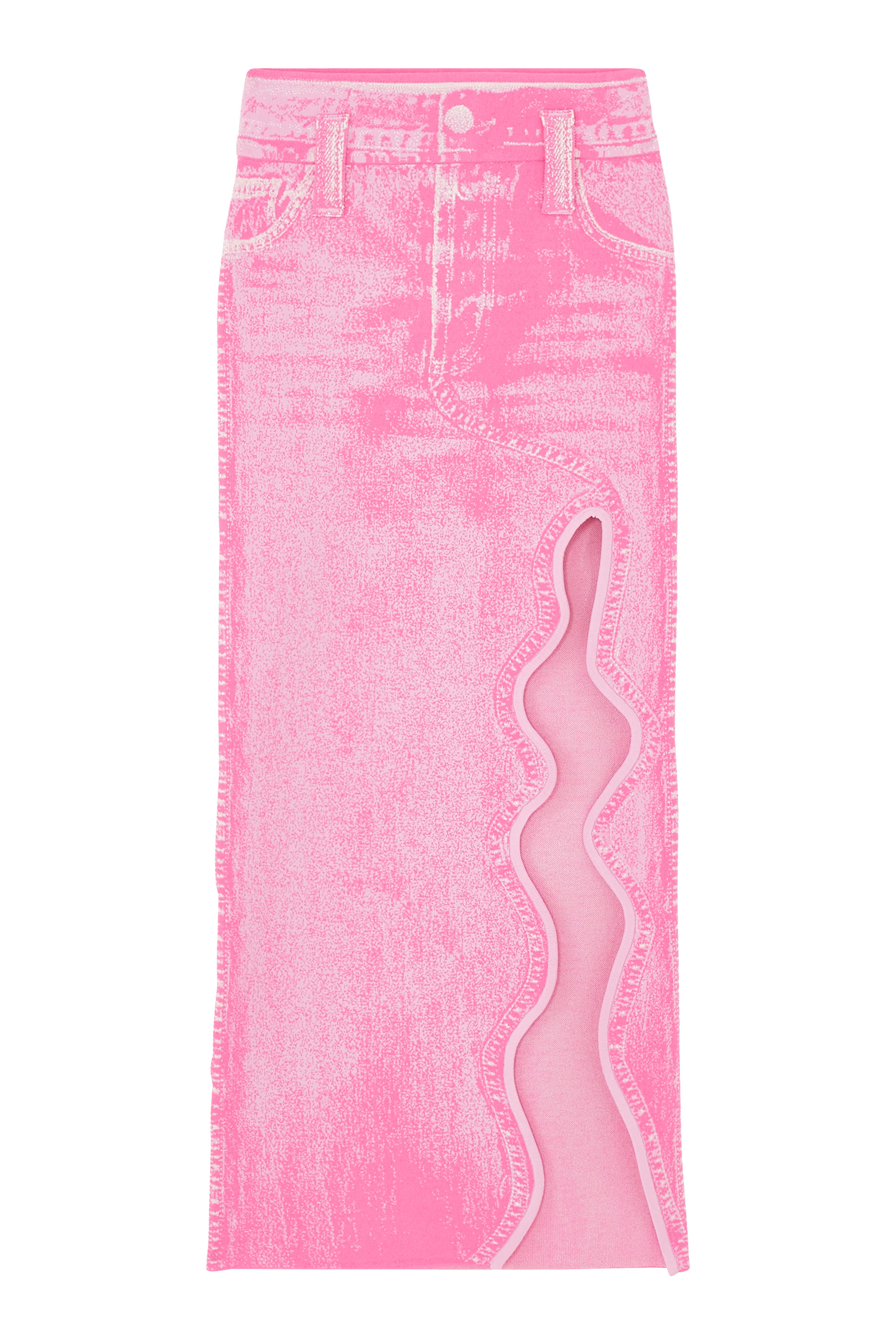 Lily Denim Print Wavy Midi Skirt