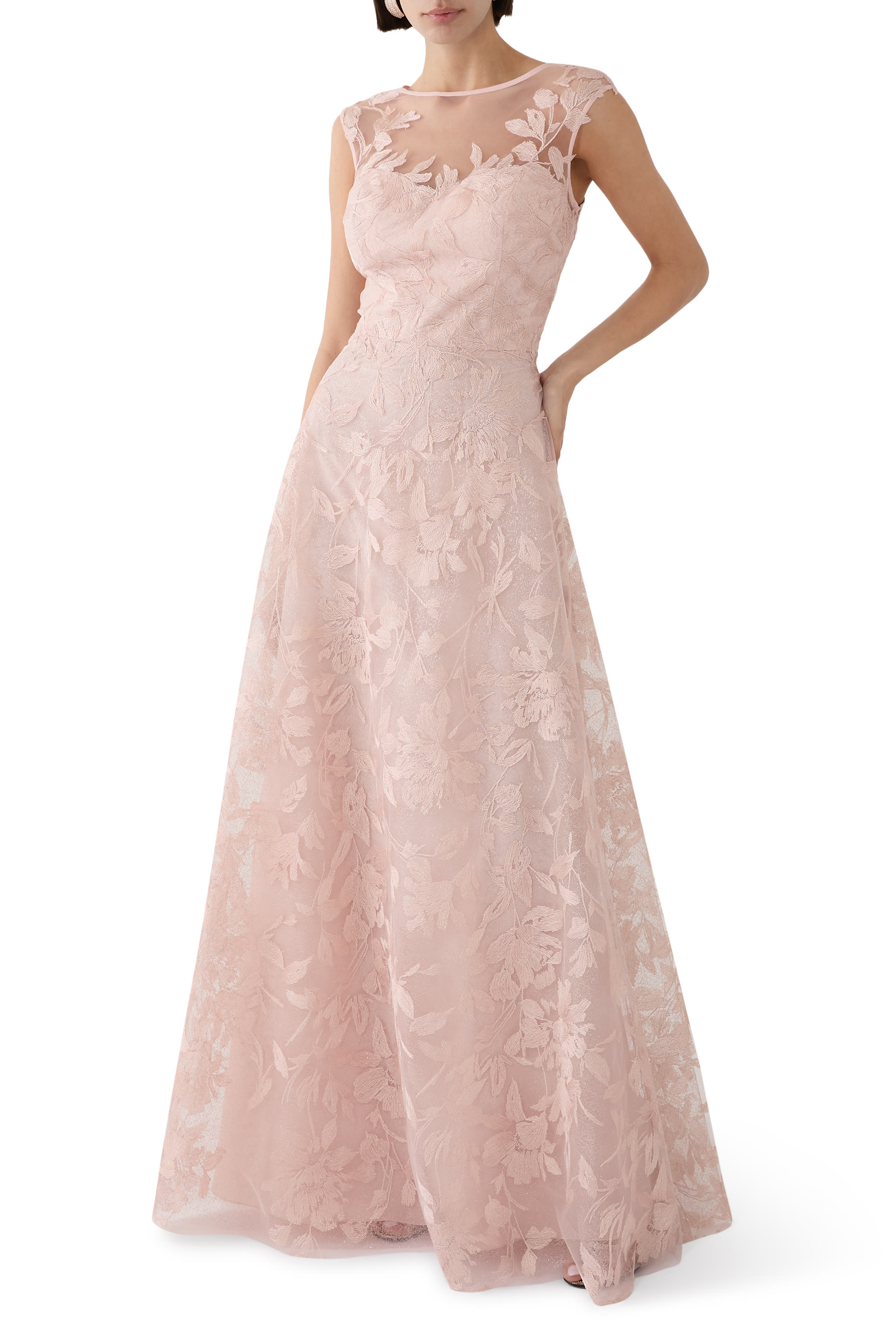 Metallic Tulle Leaf Pattern Gown