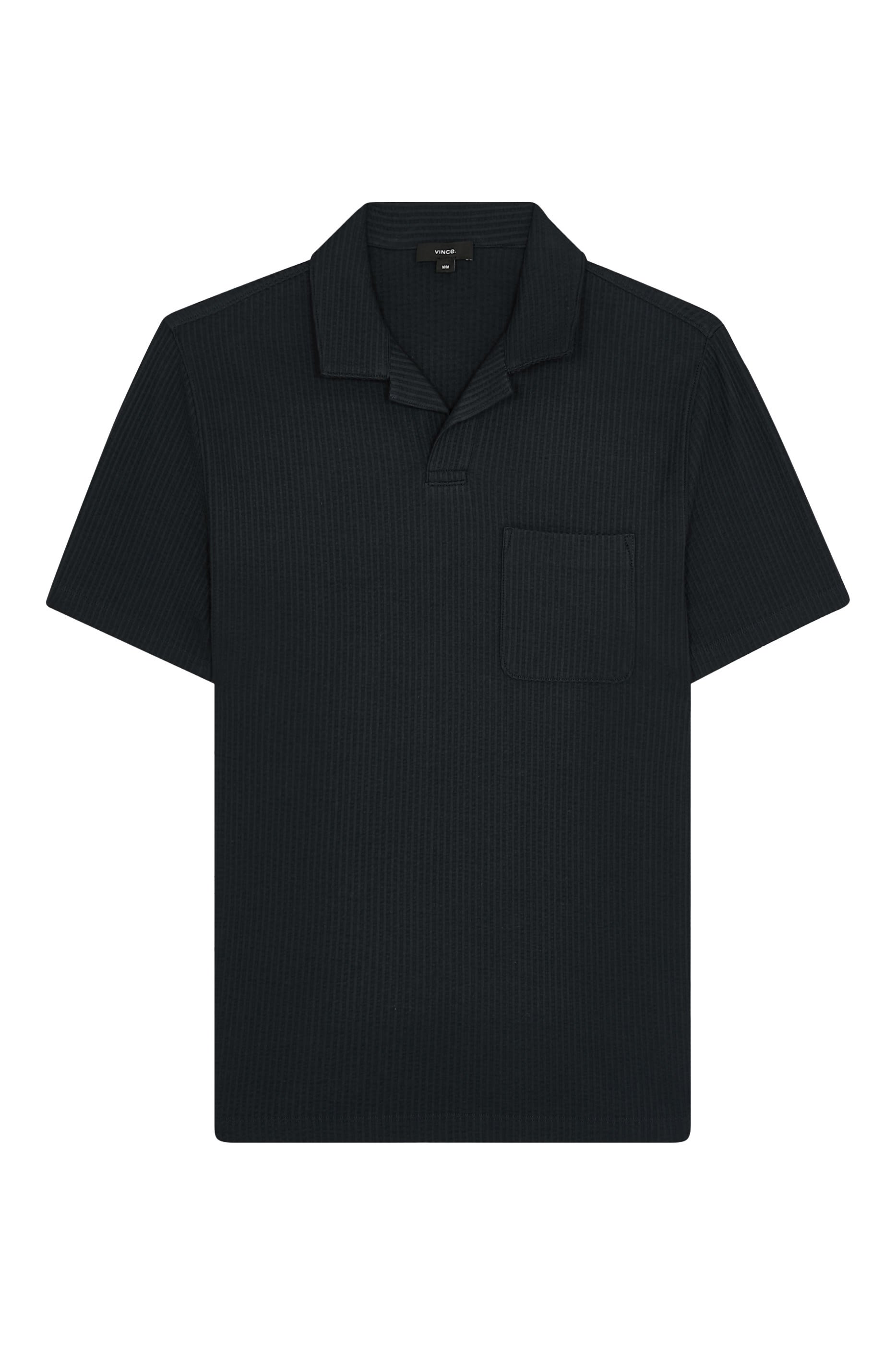 Seersucker-Knit Stretch-Cotton Johnny-Collar Shirt