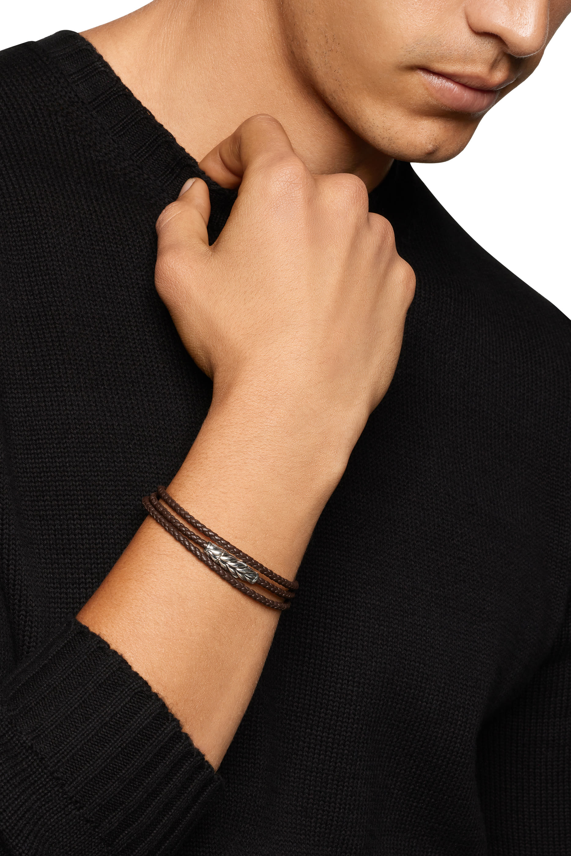 Chevron Triple Wrap Bracelet, Leather & Sterling Silver