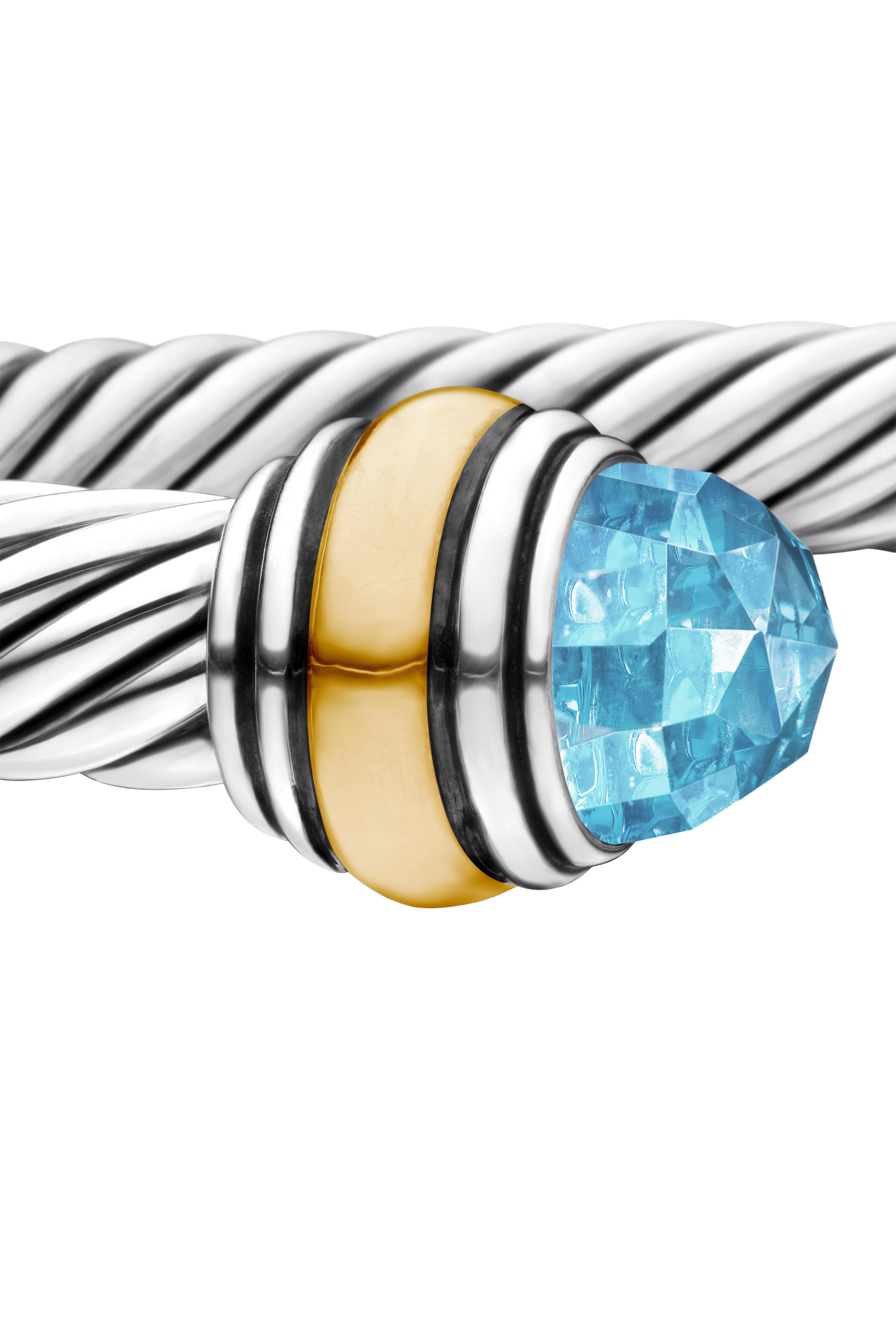 Classic Cable Bracelet, Sterling Silver with 14K Yellow Gold and Blue Topaz