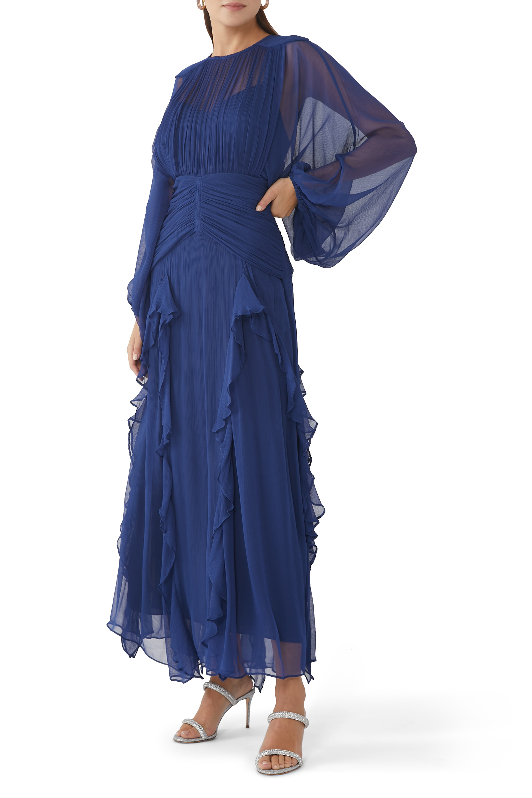 Isola Round Neck Balloon Sleeve Maxi Dress
