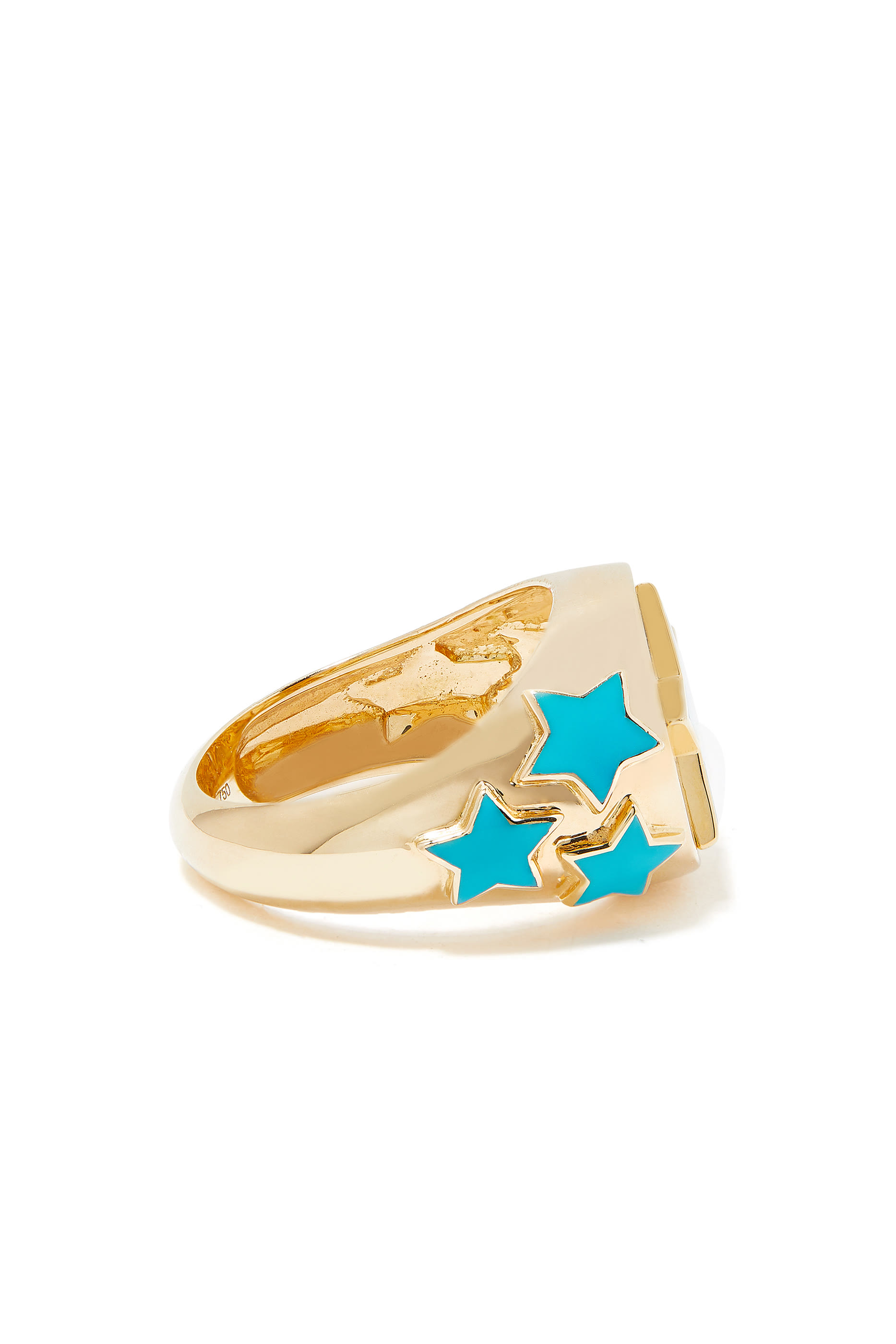 Letter Ein Star Signet Ring, 18k Yellow Gold