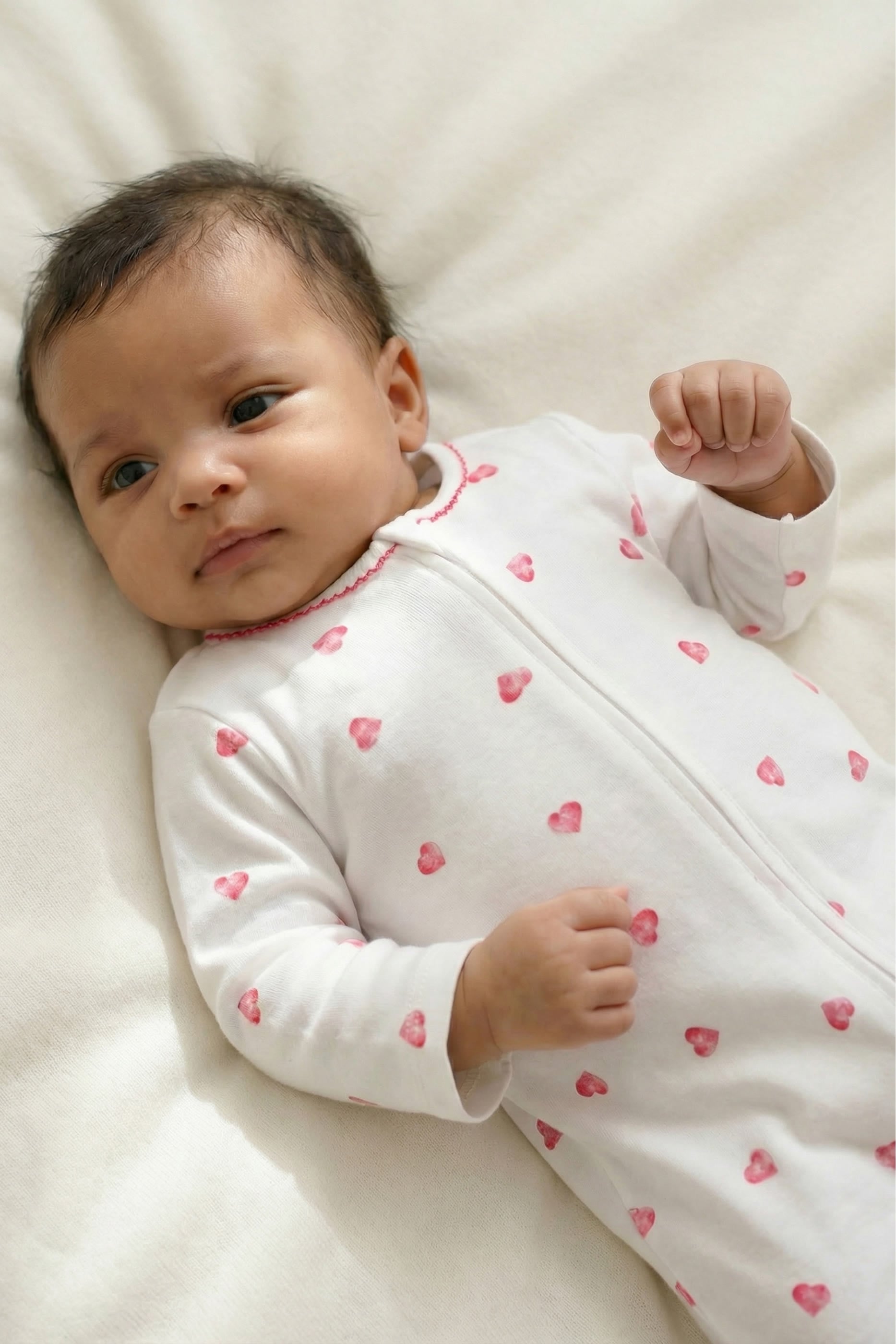 Kids Pink Heart Print Sleepsuit with Trim