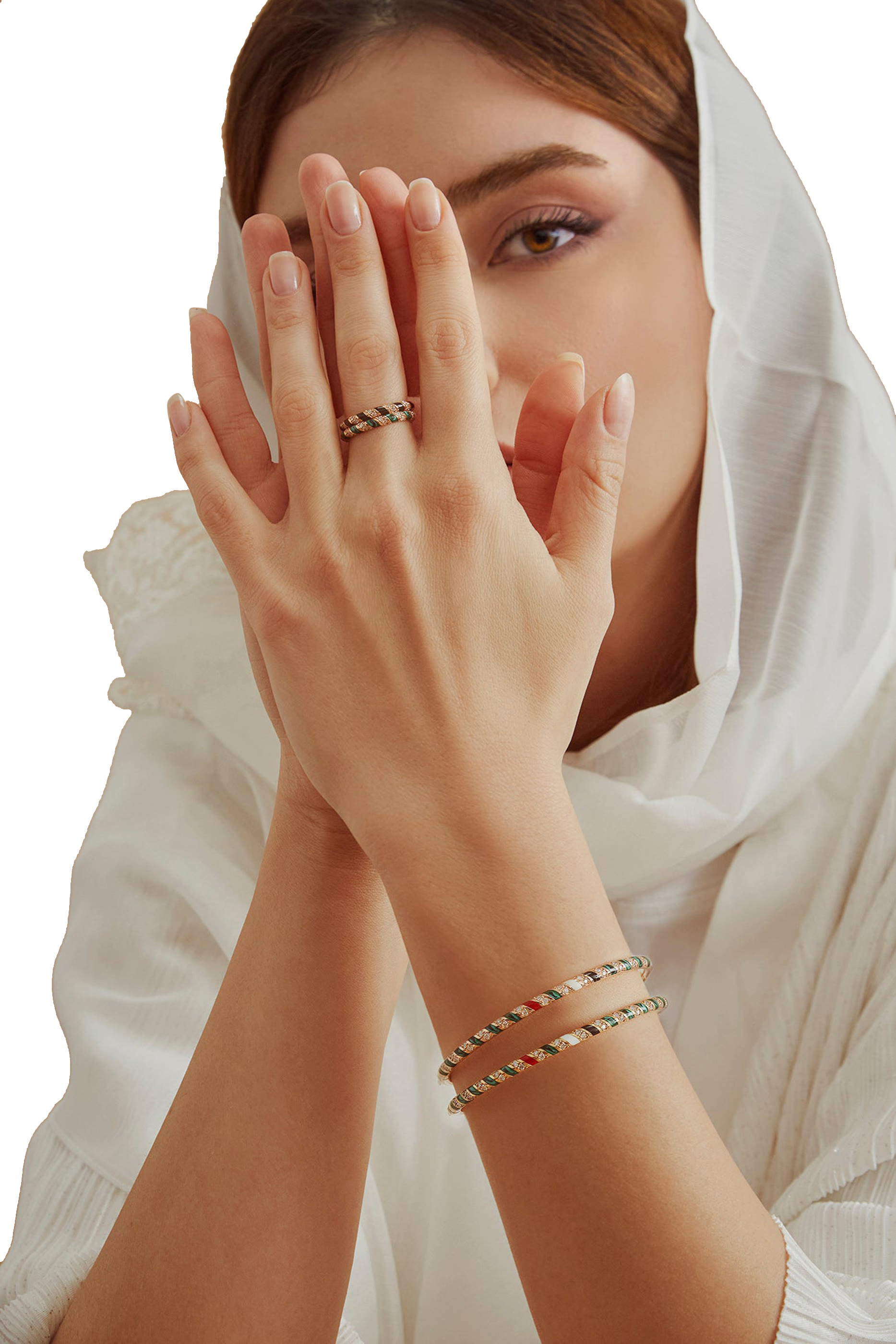 Tornado Ring, 18k Pink Gold with  Green Enamel & Diamonds