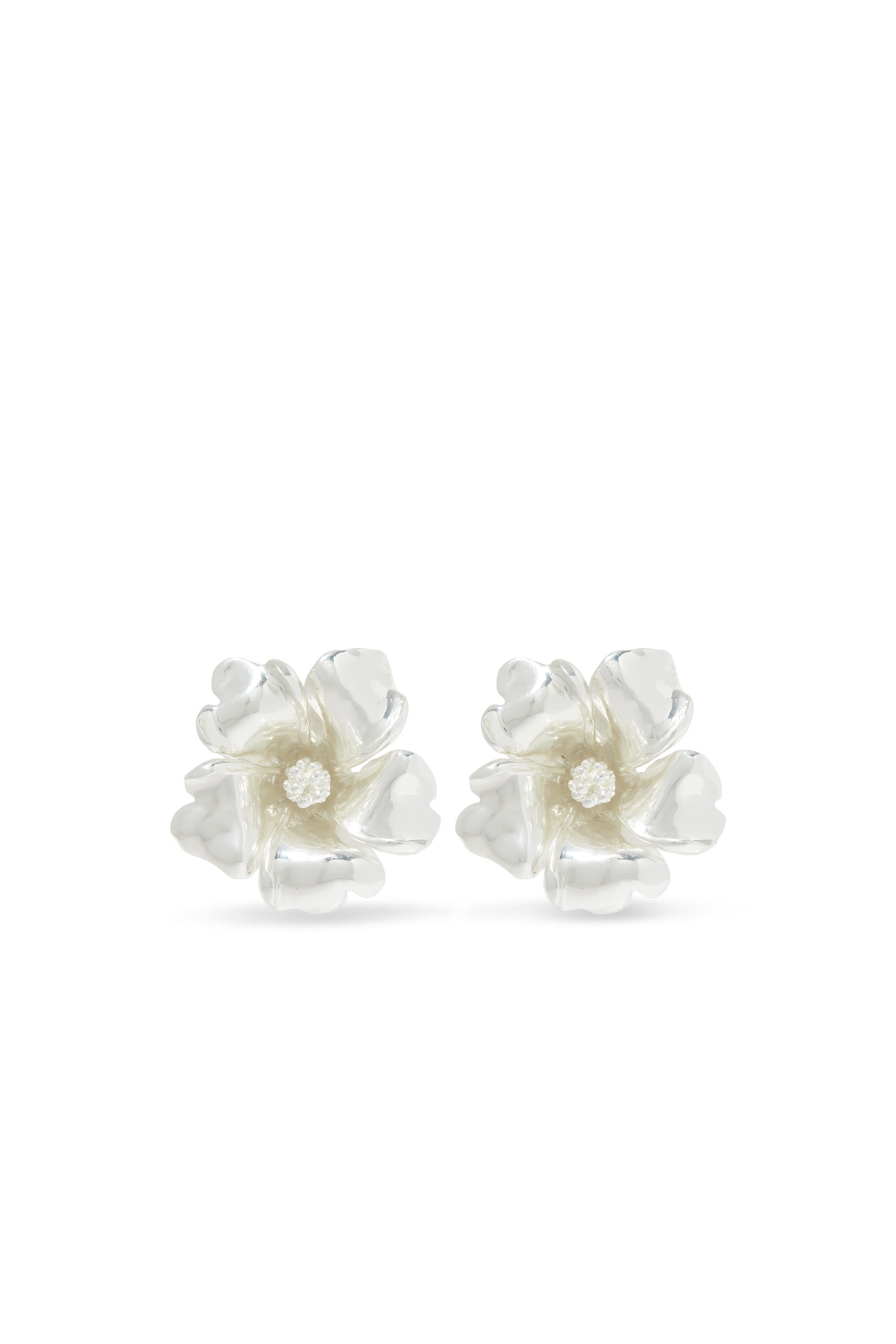 Hibiscus Earrings, Silver-Plated Brass