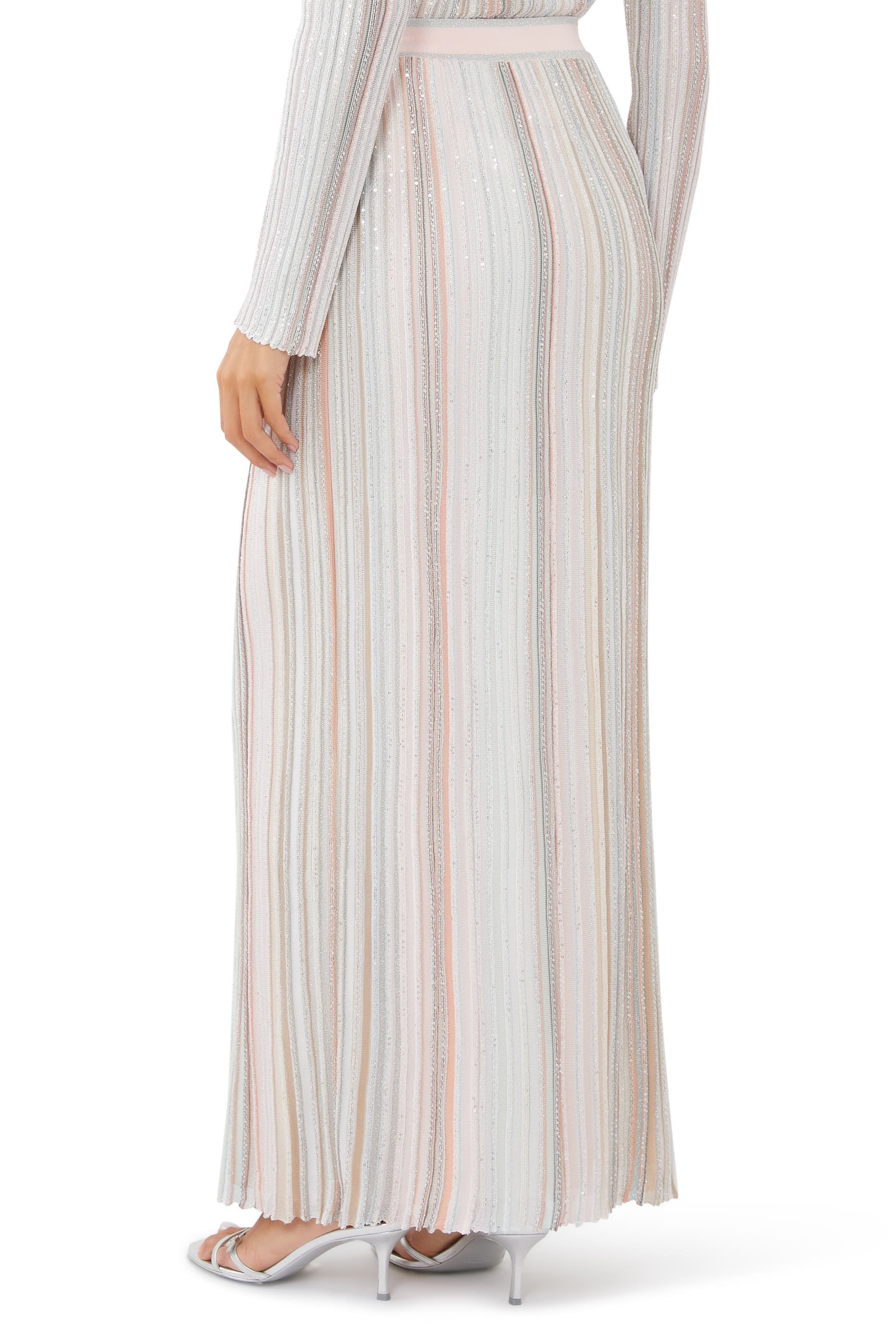 Vertical Stripe Maxi Skirt with Sequins