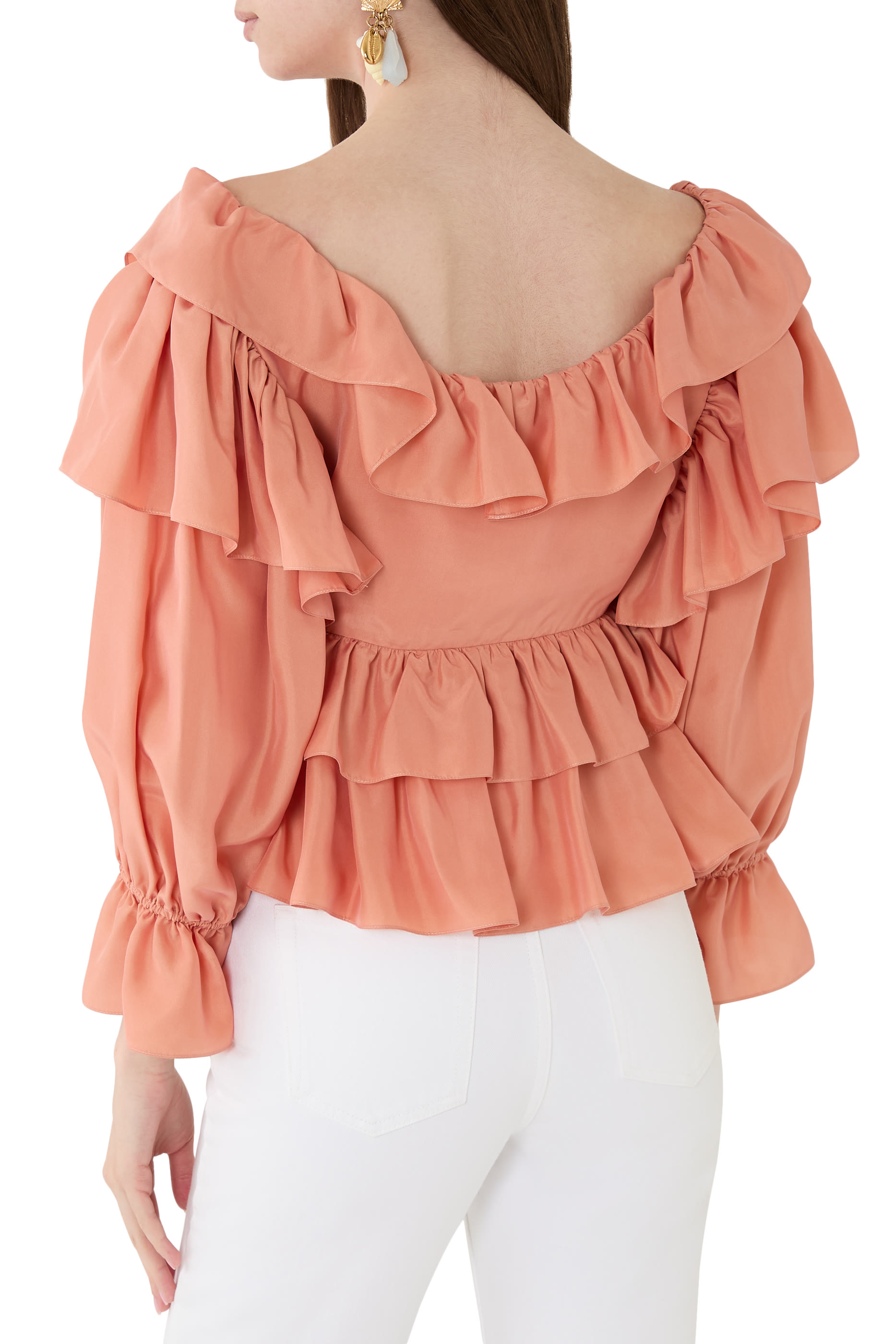 Cropped Ruffle Top in Washed Silk Poplin