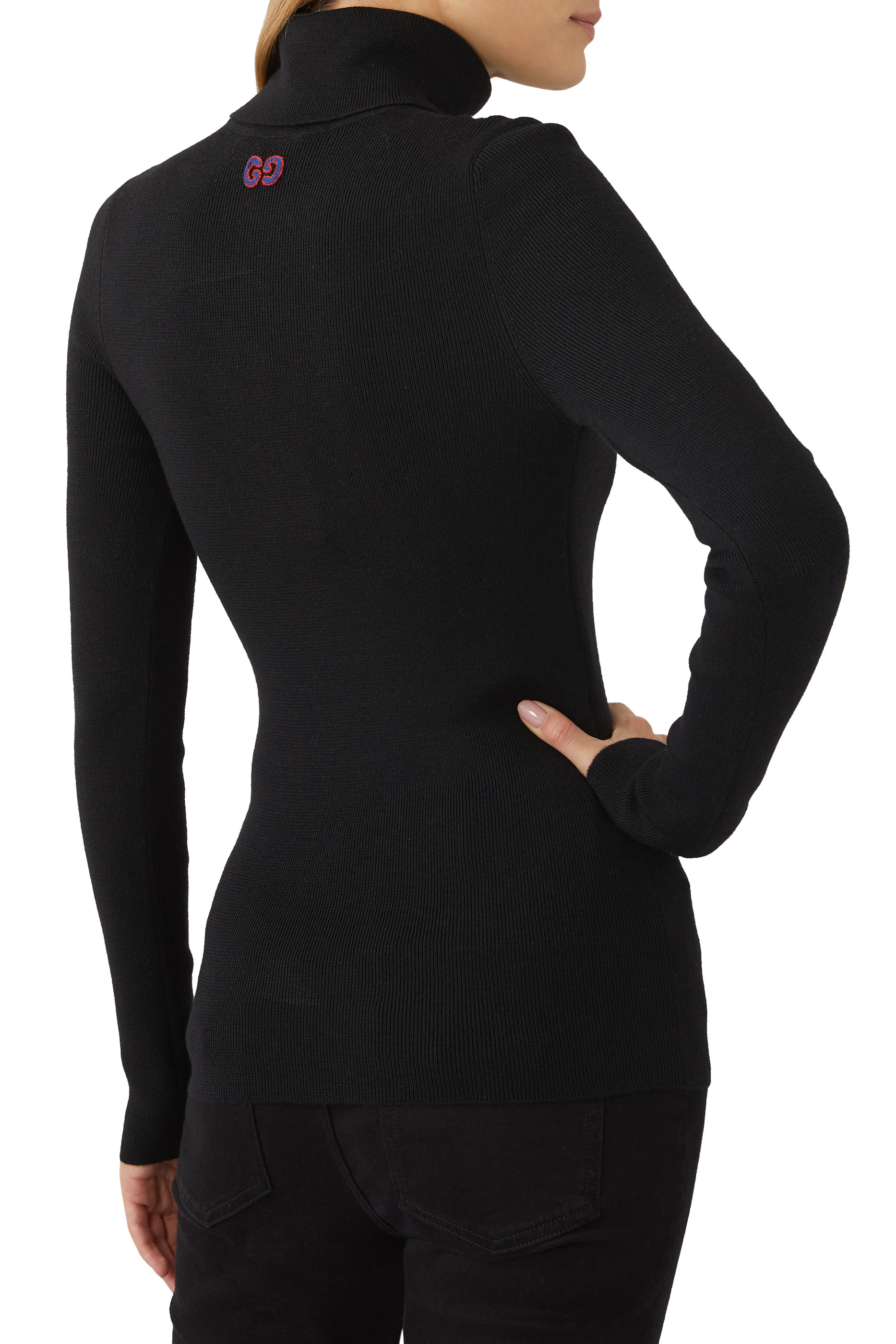 Fine Rib Knit Wool Turtleneck