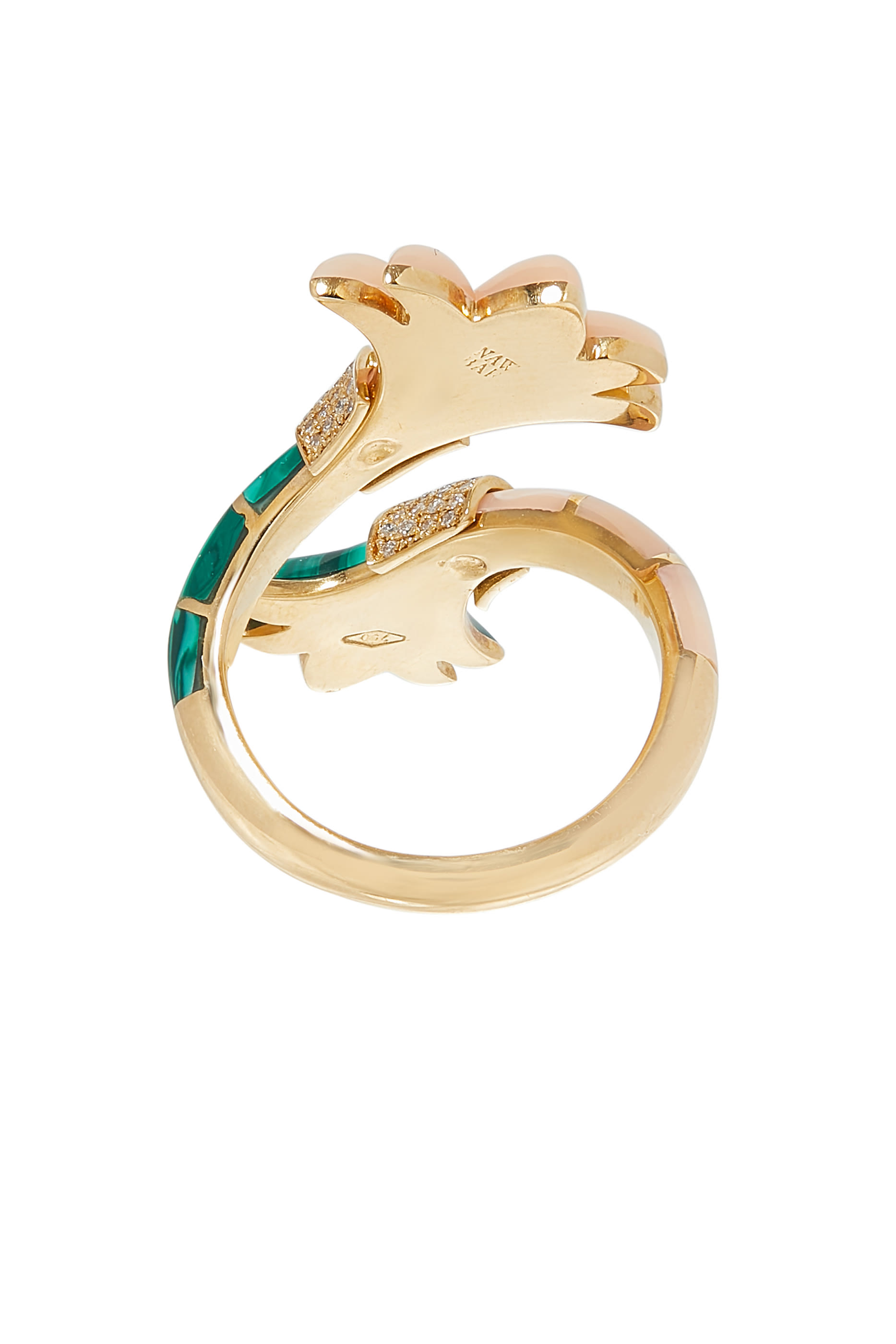 Flower Vine Ring, 18k Yellow Gold with Diamonds & Malachite