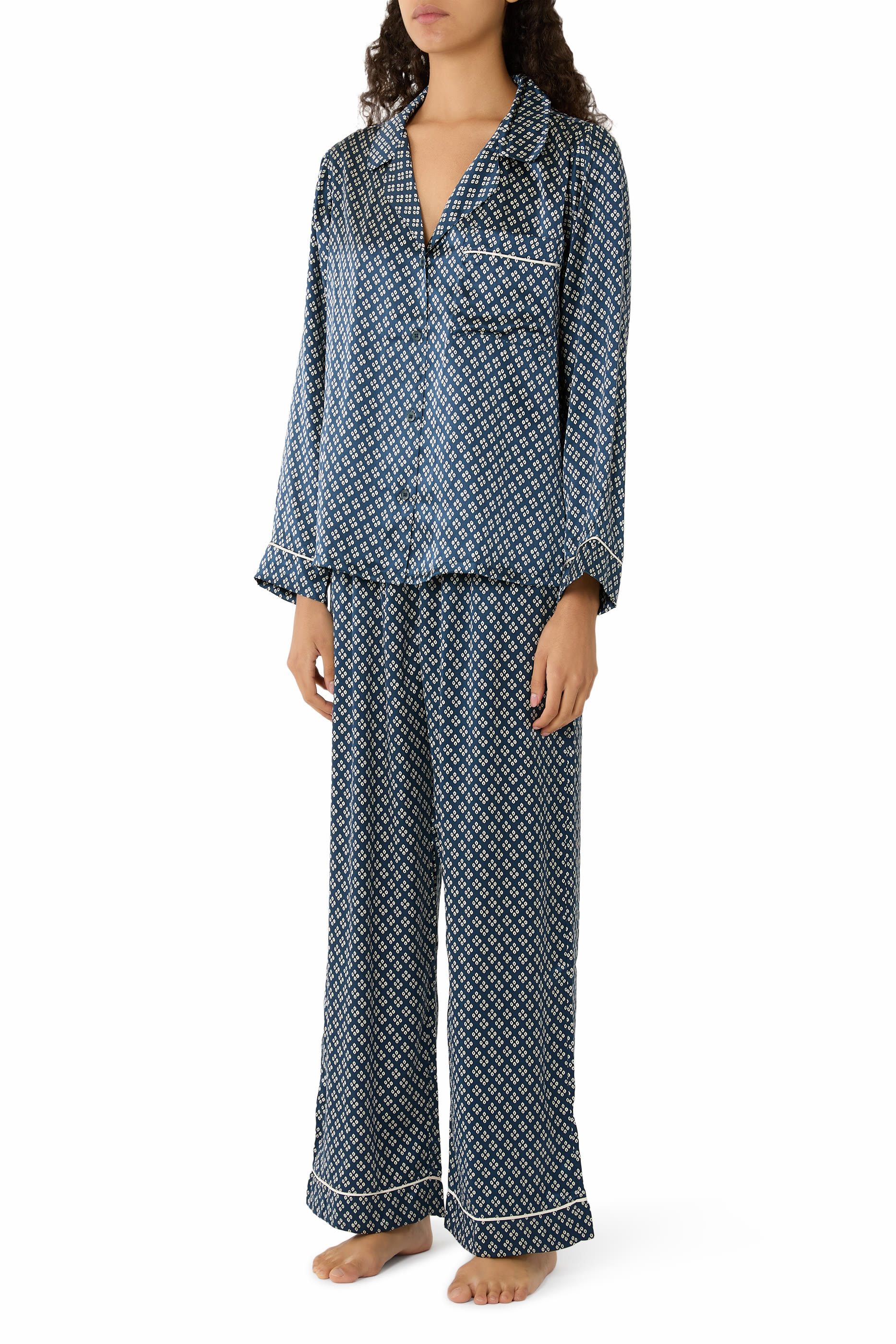 Inez Washable Silk Printed Long PJ Set