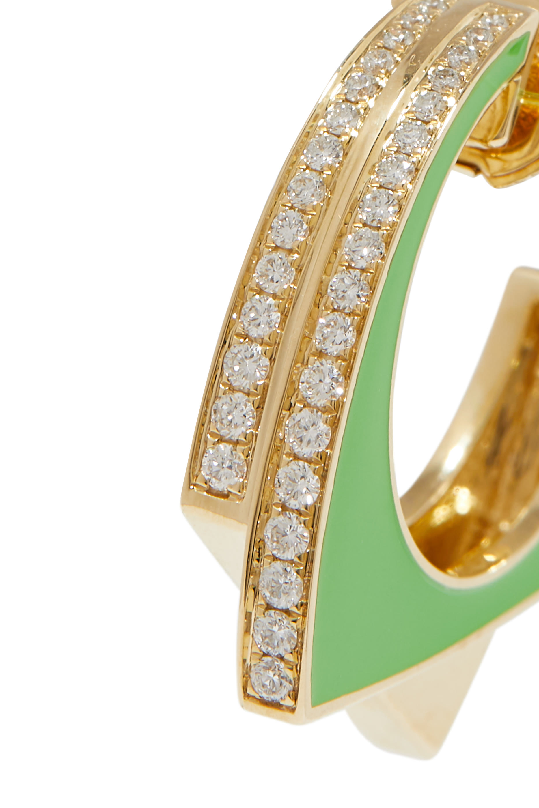 Handcuff Single Hoop Earring, 9k Yellow Gold with Diamonds & Enamel