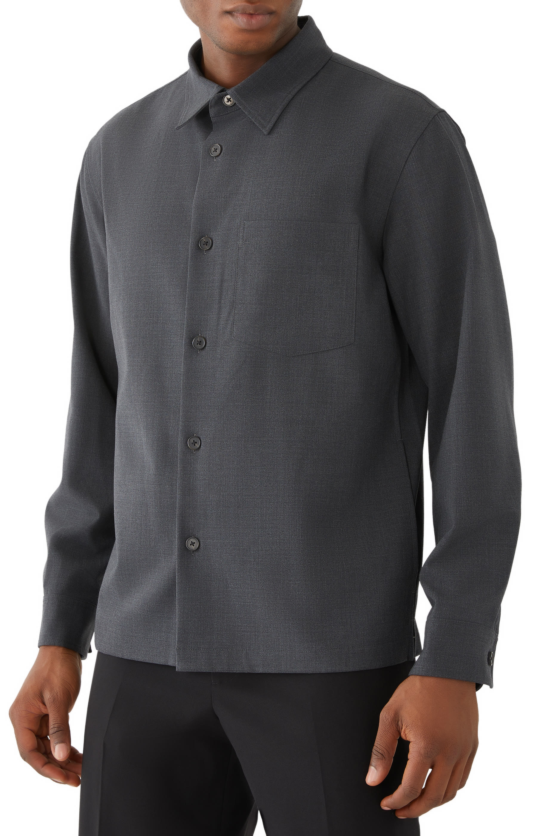 Wool-Blend Twill Overshirt