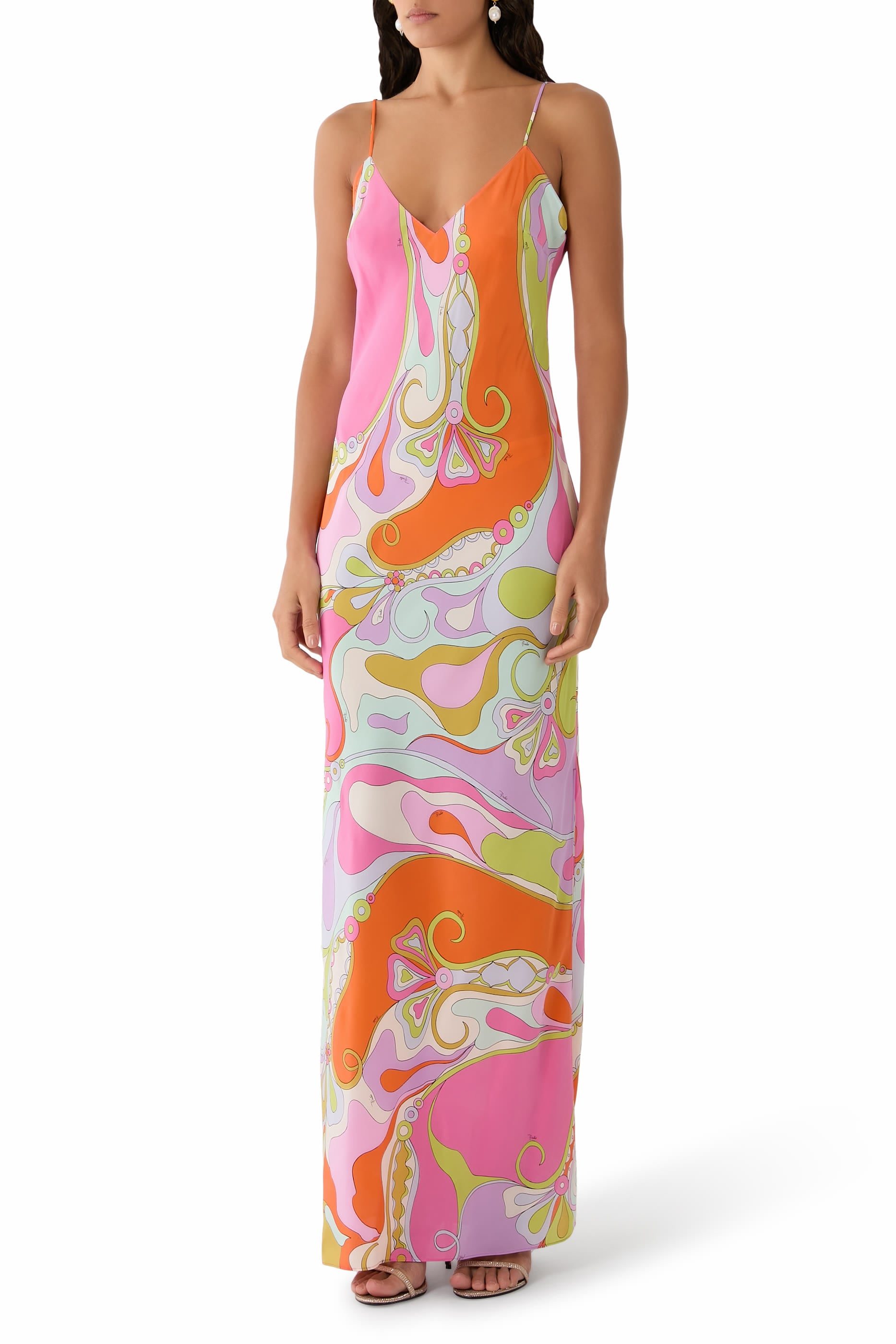 Printed Long Cr&ecirc;pe de Chine Dress
