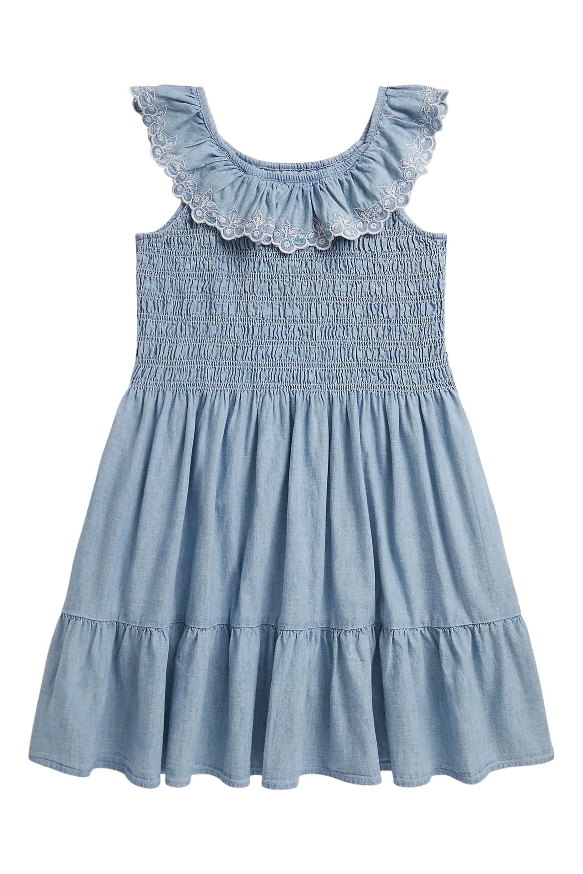 Kids Blueberry-Overlay Chambray Dress