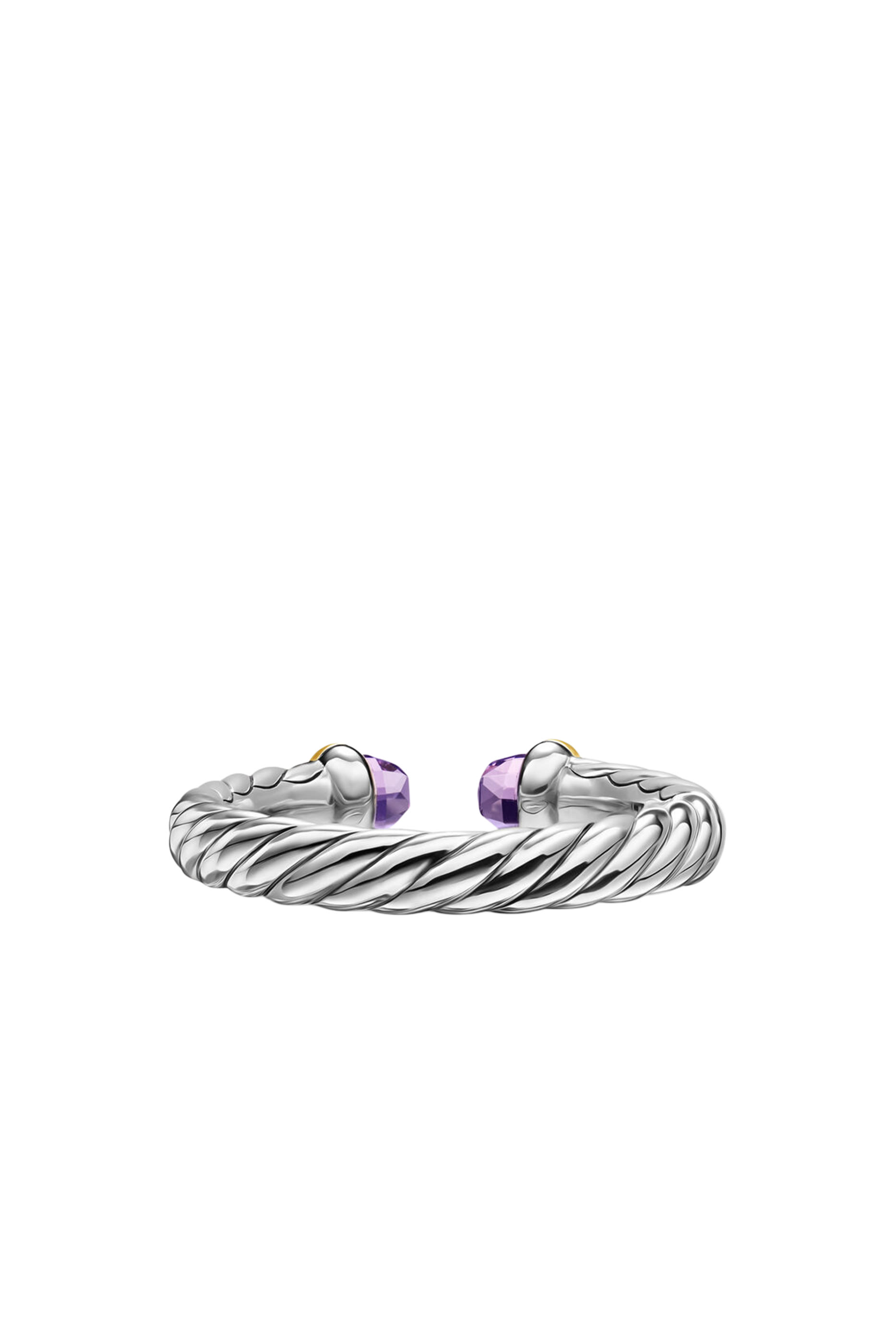 Petite Cable Open Ring, Sterling Silver, 14k Yellow Gold & Amethyst