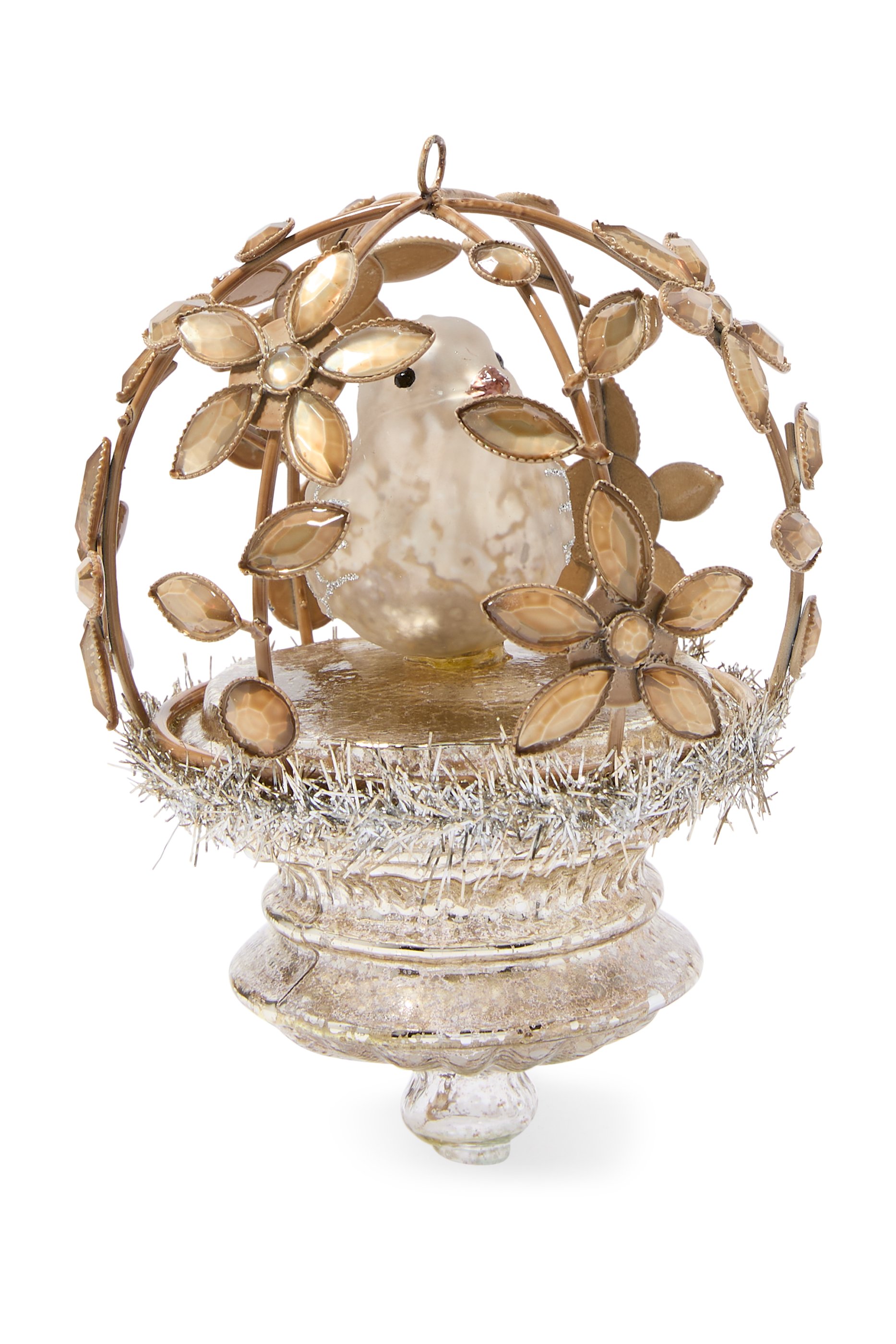 Bird in Open Flower Cage Ornament