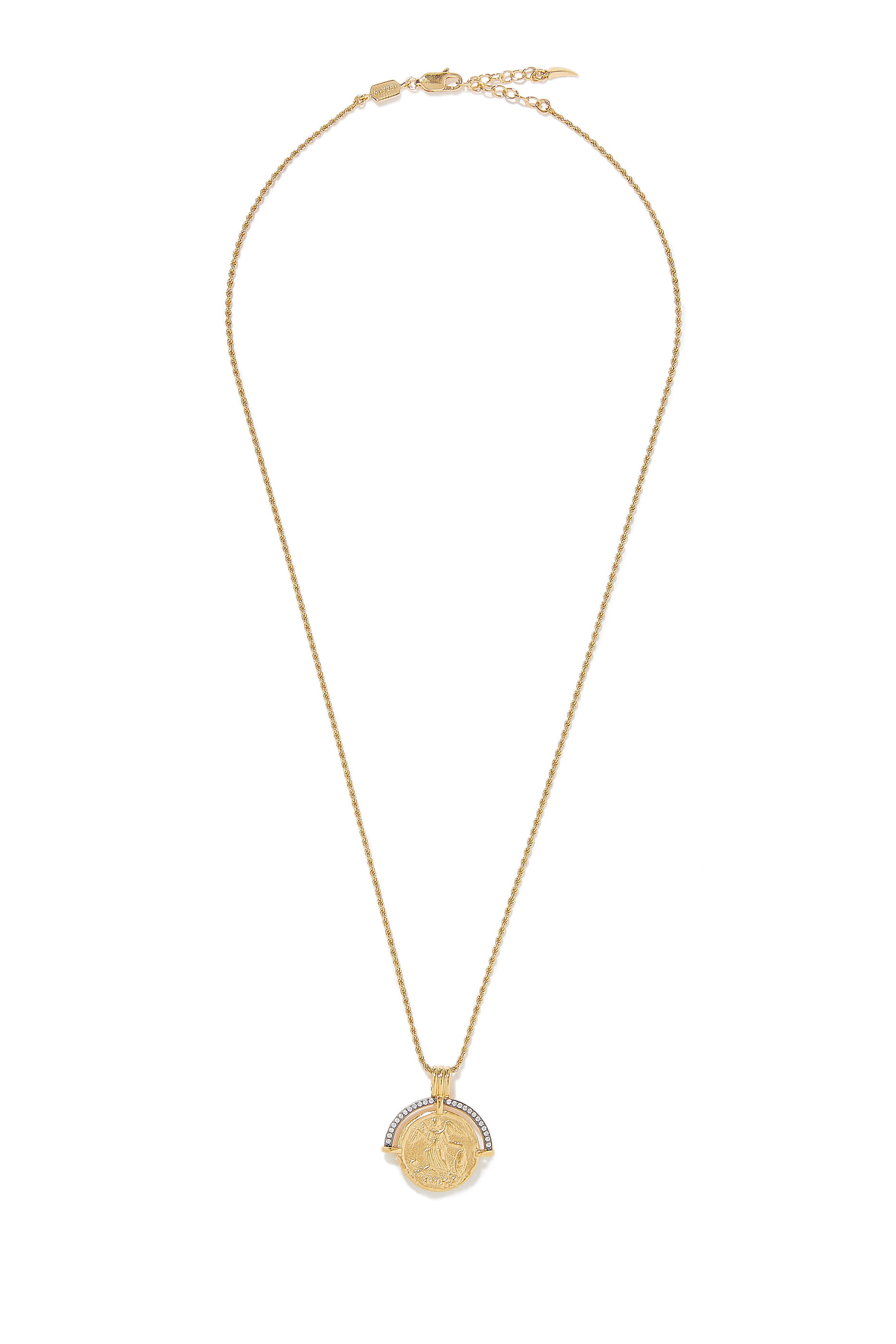 Lucy Williams Fortuna Arc Coin Necklace, 18k Recycled Gold Vermeil on Recycled Sterling Silver, 18k Recycled Gold Plating on Brass & Cubic Zirconia