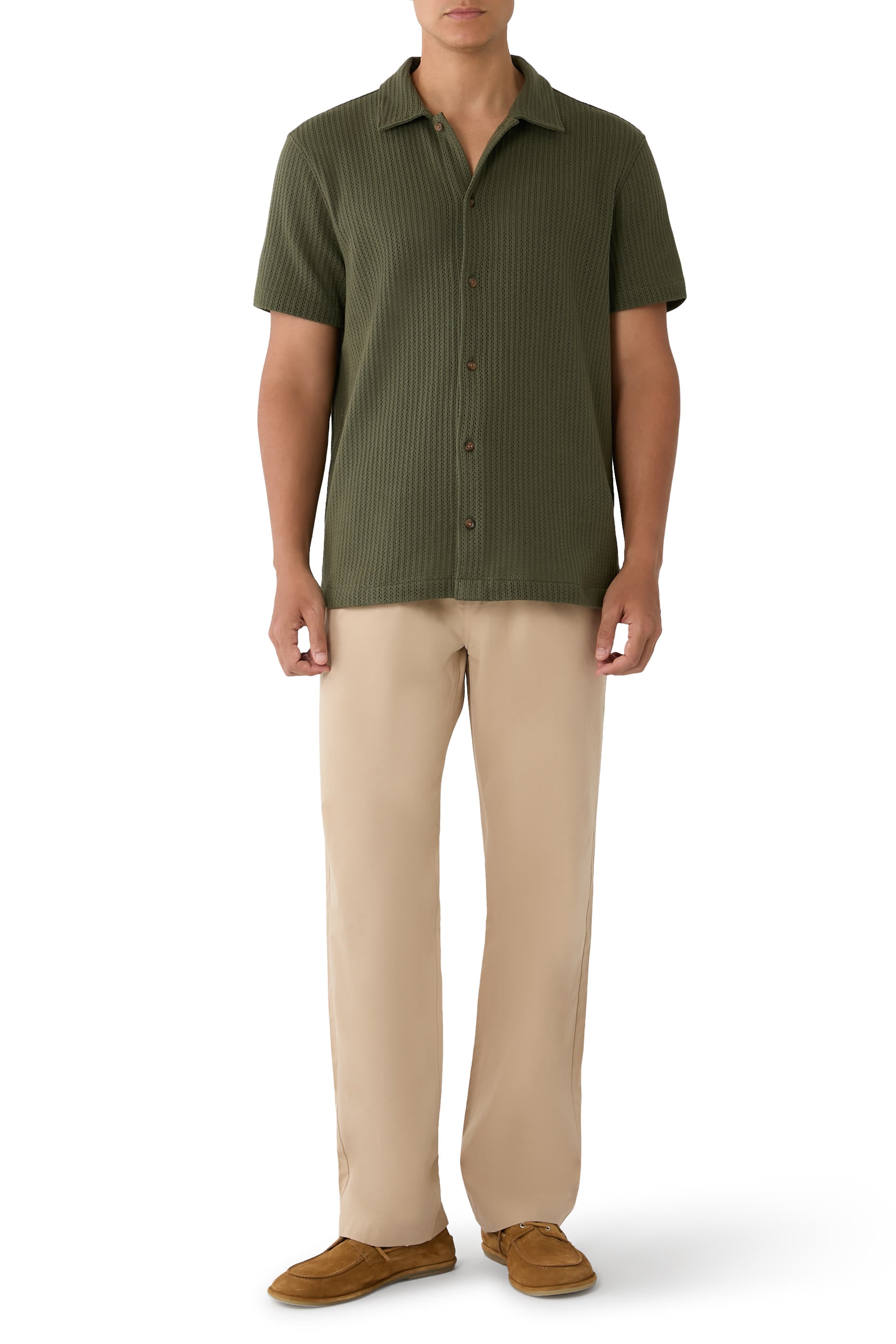 Pointelle Cotton-Blend Button-Front Shirt 